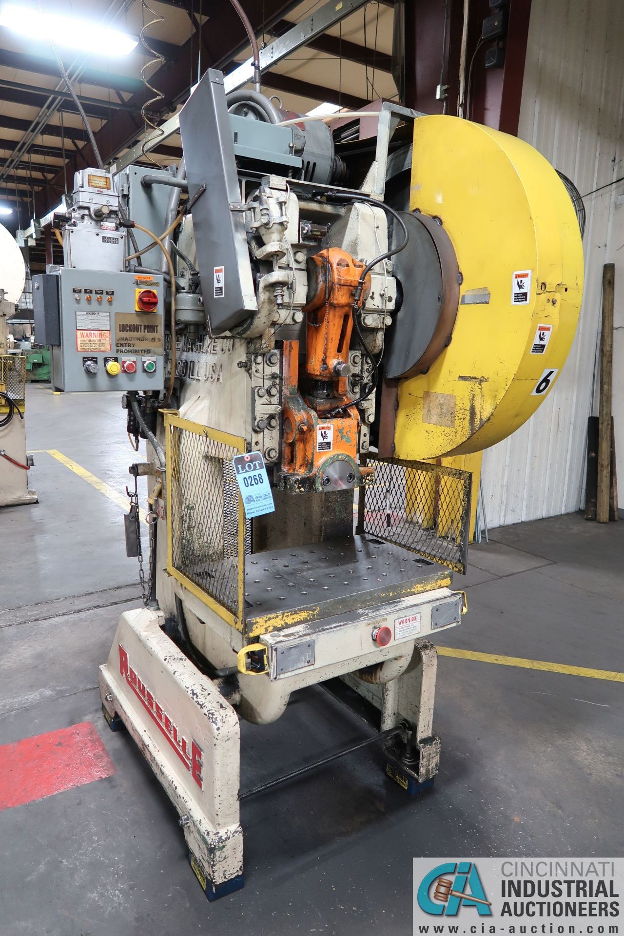 60 TON ROUSSELLE NO. 6 OBI PRESS; S/N 6824, 4" STROKE, 4.00" SLIDE ADJUSTMENT, 9.750 SHUT HEIGHT