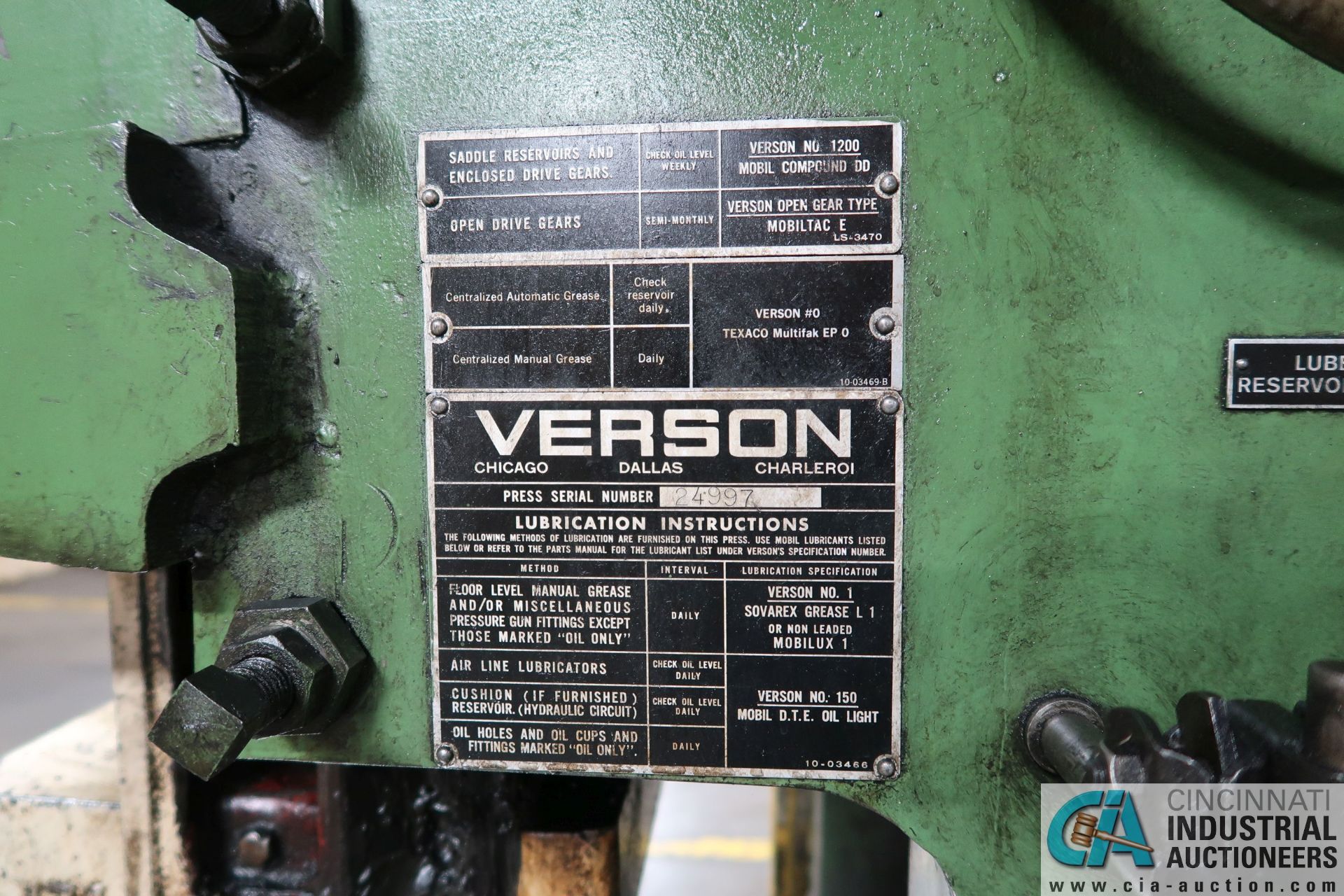 60 TON VERSON MODEL D60 OBI PRESS; S/N 24997, 4" STROKE, 90 STROKES PER MINUTE, 14" SHUT HEIGHT, - Image 5 of 13