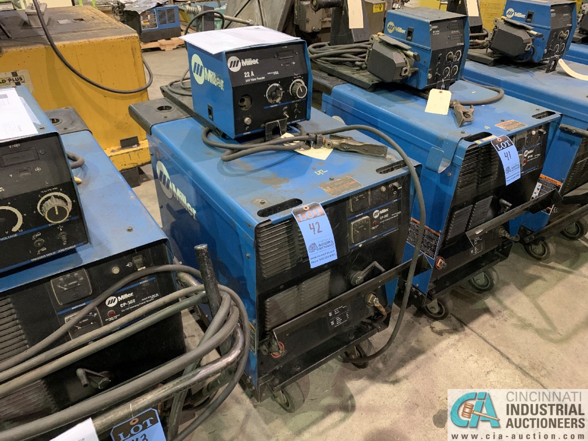 300 AMP MILLER CP-302 WELDER; S/N LF116423, WITH MILLER 22A 24-VOLT WIRE FEEDER (WIRE FEEDER OUT OF