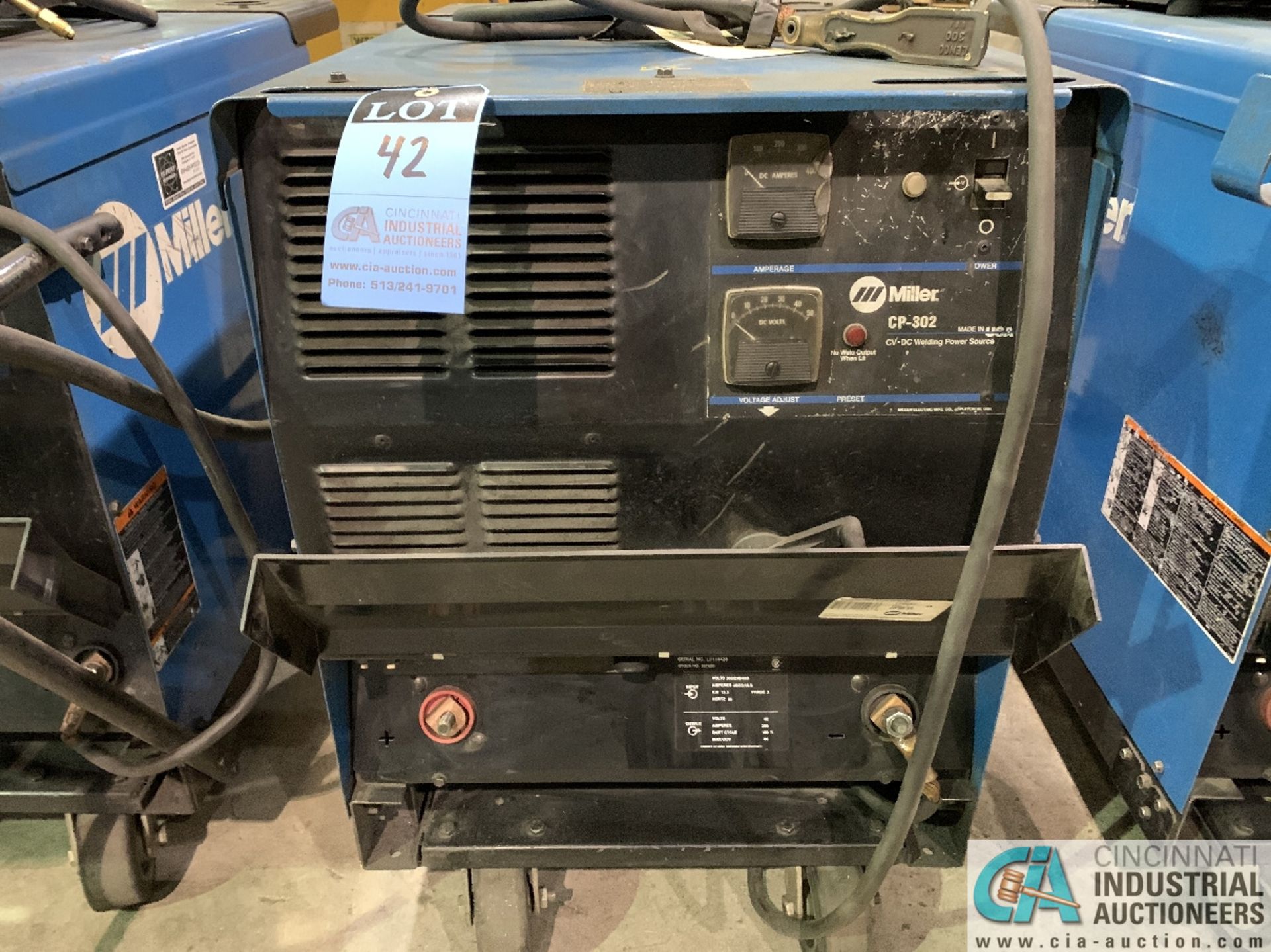 300 AMP MILLER CP-302 WELDER; S/N LF116423, WITH MILLER 22A 24-VOLT WIRE FEEDER (WIRE FEEDER OUT OF - Image 2 of 5