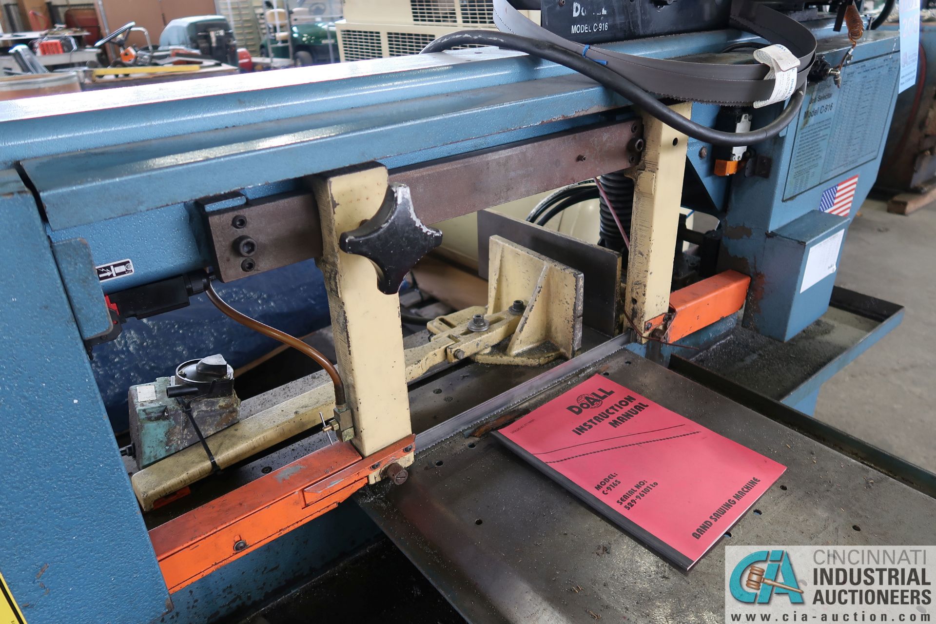 DOALL MODEL C-916M HORIZONTAL METAL CUTTING BAND SAW; S/N 527-051937, 158" BAND LENGTH, 230-VOLTS, - Image 5 of 9