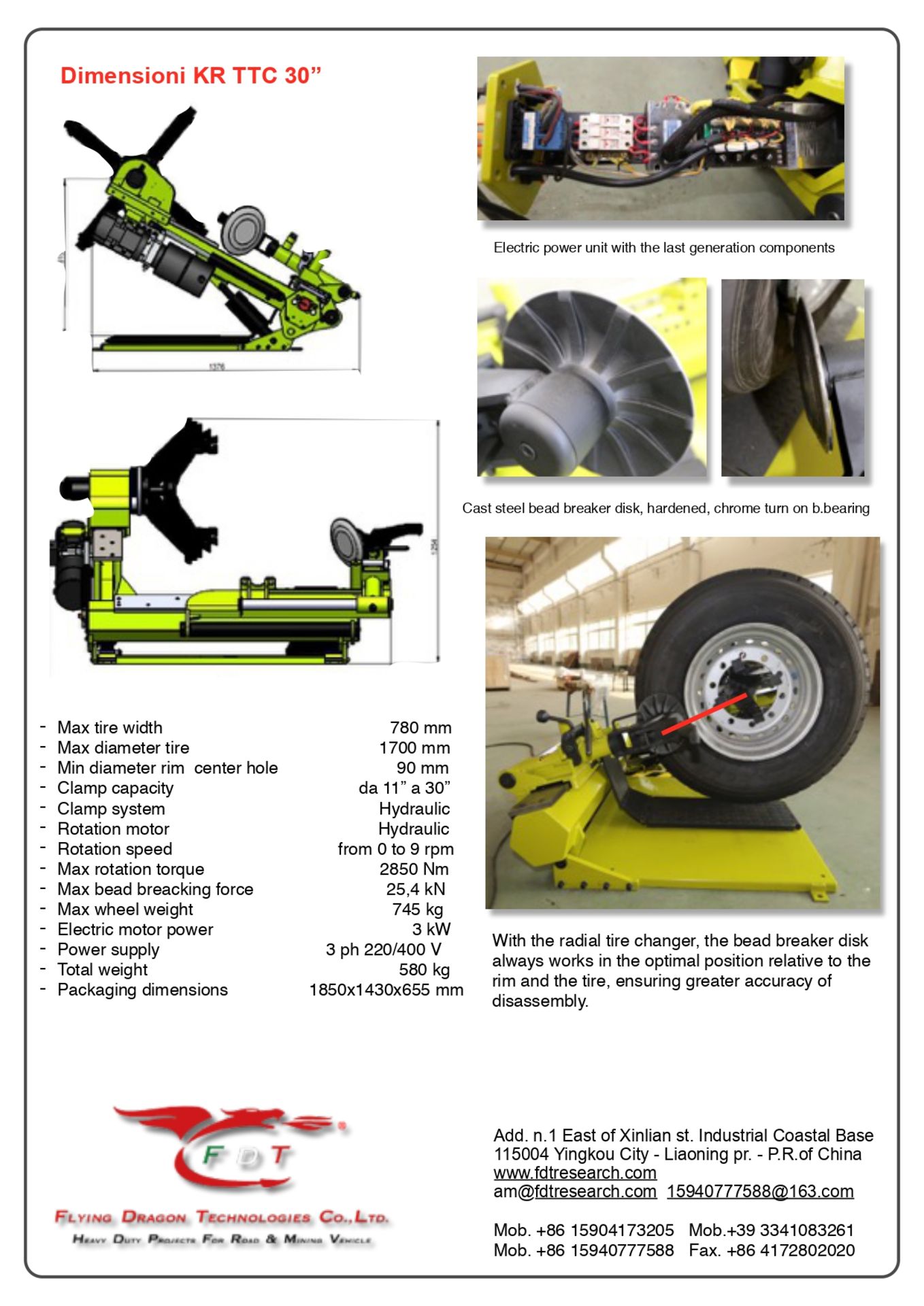 30" FDT MODEL KRTTC30 HYDRAULIC TRUCK TIRE CHANGER; S/N 001/30 (NEW 2016) (WAS WORKING WHEN TAKEN - Image 8 of 8