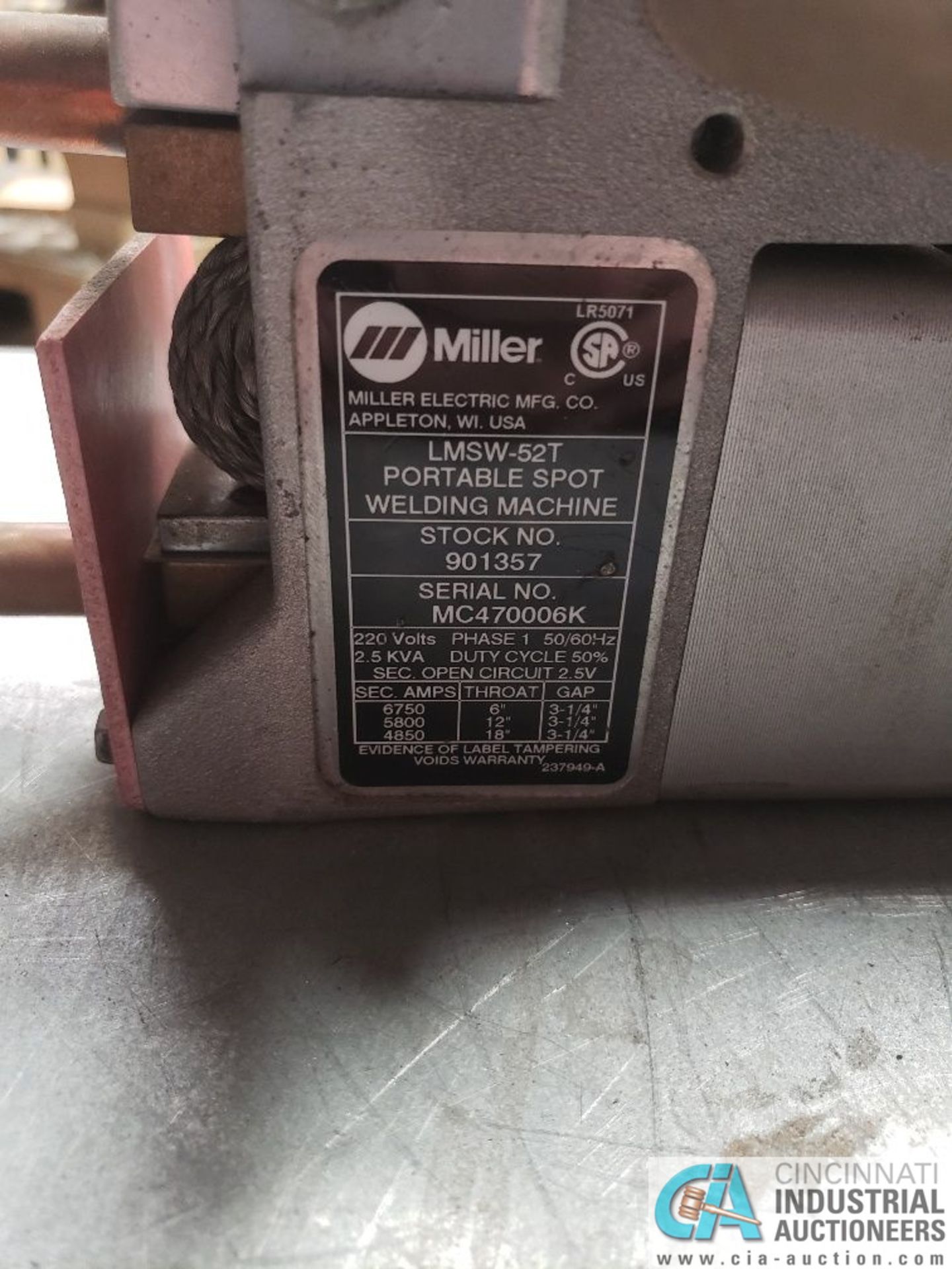 (LOT) (3) MILLER AIR COOLED SPOT WELDERS WITH (2) MILLER SPOT WELD TIMERS MODEL LMSW-52 - Image 5 of 8