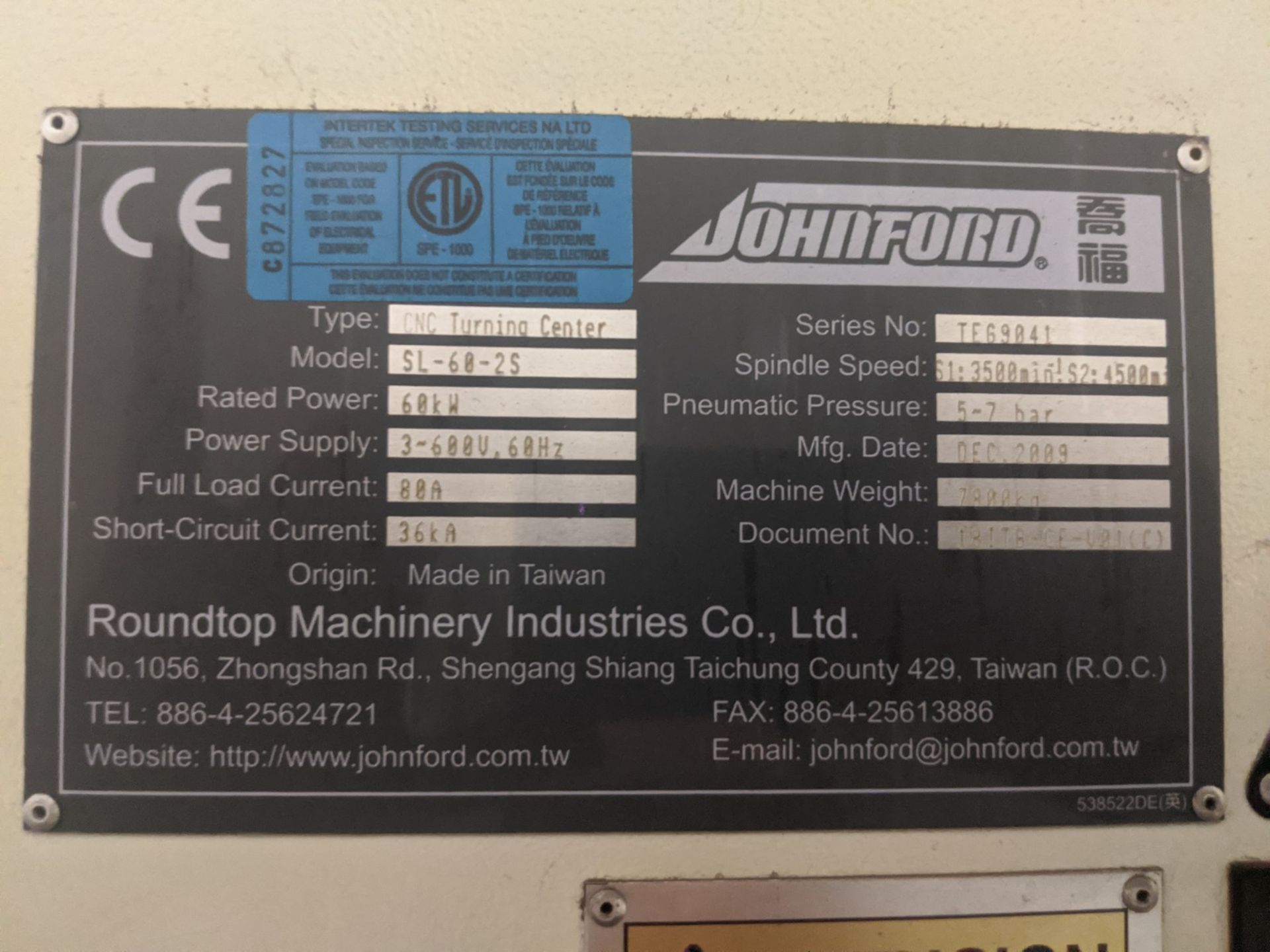 JOHN FORD CNC TURNING CENTER MOD. SL-60-2S, - Image 3 of 6