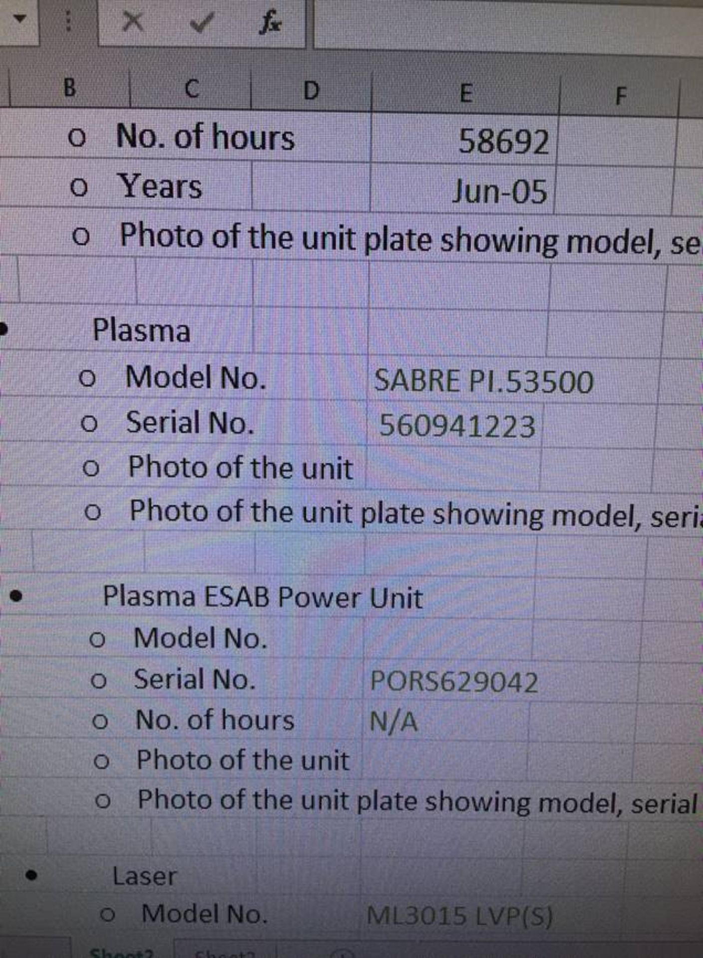 (2006) ESAB CNC PLASMA BURNING TABLE MOD. SABRE P1.5 3600, WITH ESAB PLASMA UNIT, LESS THAN 60,000 - Bild 5 aus 5