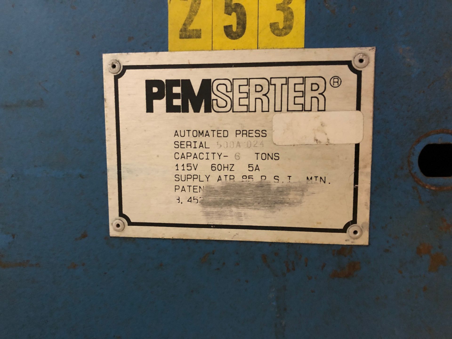 PEMSERTER PRESS MOD. PS 500, 6 TON, S/N: 500-A-24 - Image 3 of 4