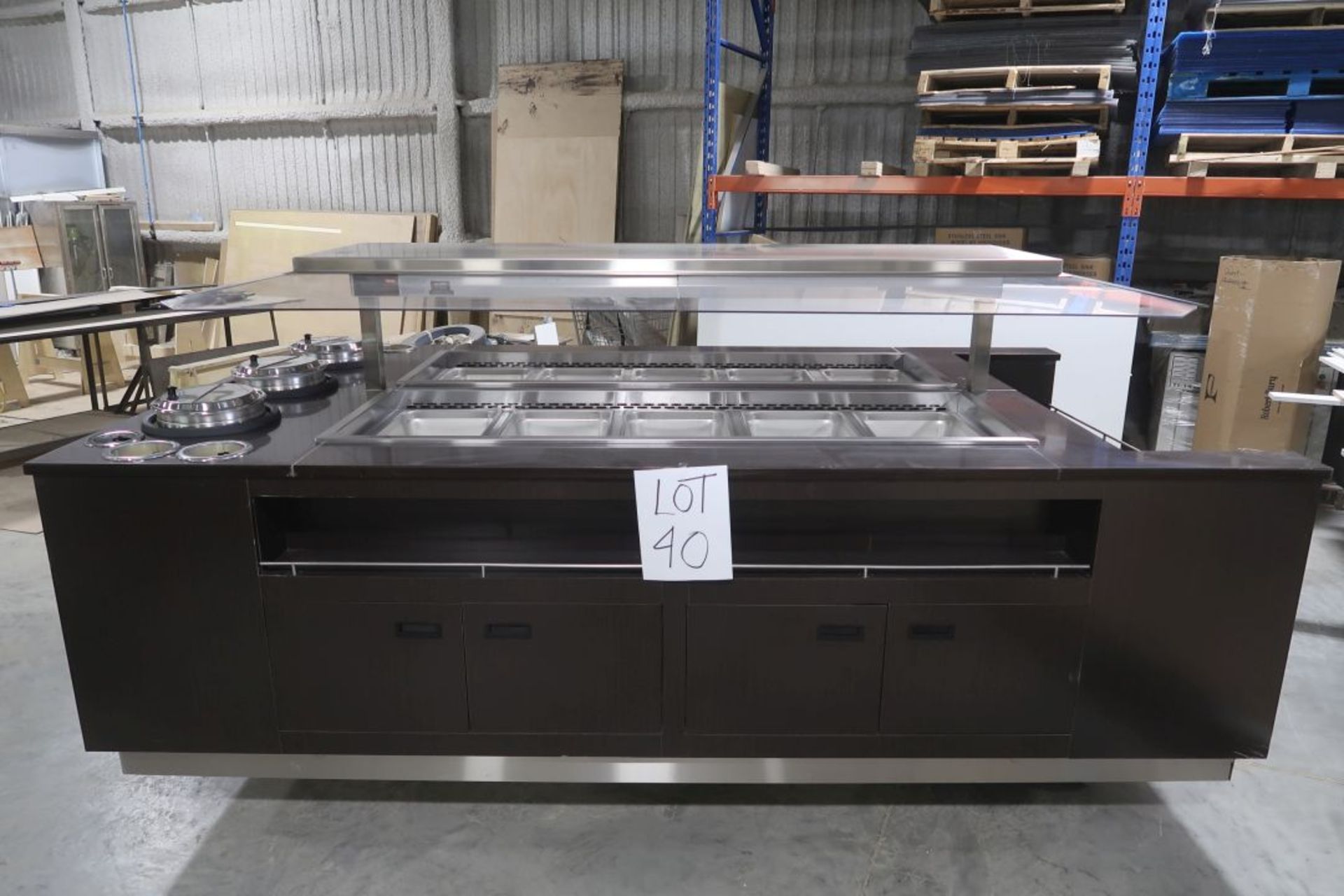 *NEW* DIAMOND SELF SERVE ISLAND TYPE COUNTER 68.5’’ X 121’’ WITH QUARTZ TOP, 2 – 4 PAN DRY WELLS,