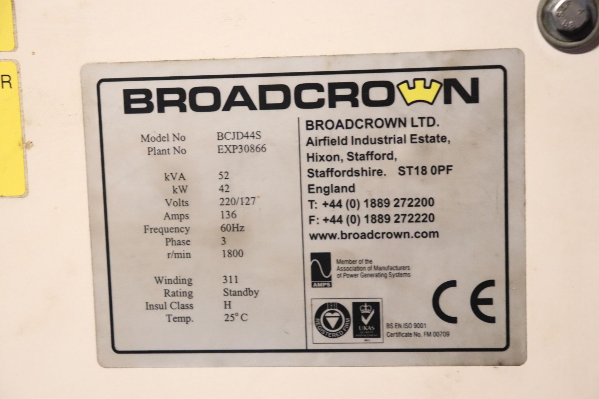 Broadcrown Model BCJD44S 52 KVA 3 phase generator - Image 5 of 9