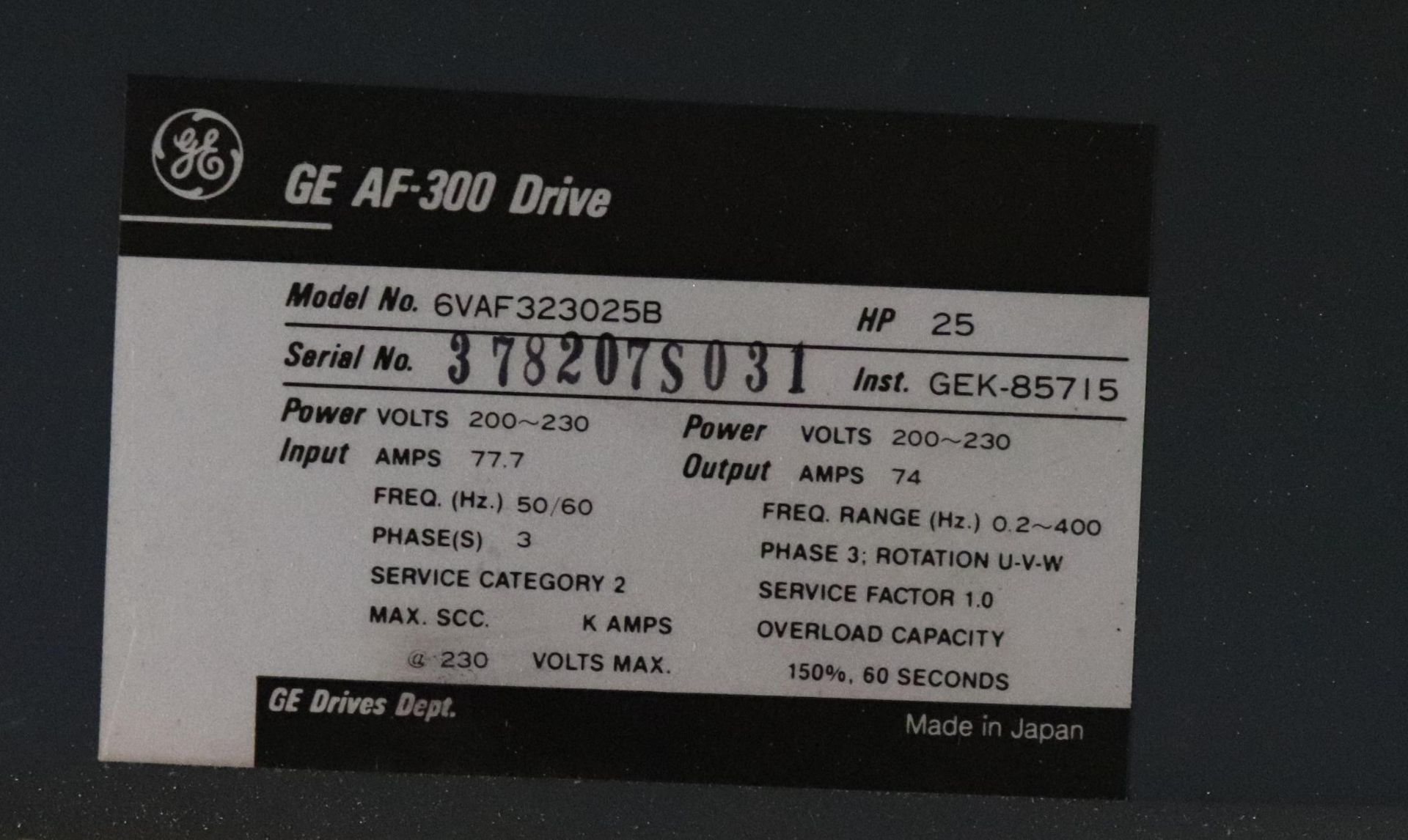 GE AF-300 B AC drive, 25 HP, No. 6VAF323025B - Image 5 of 6