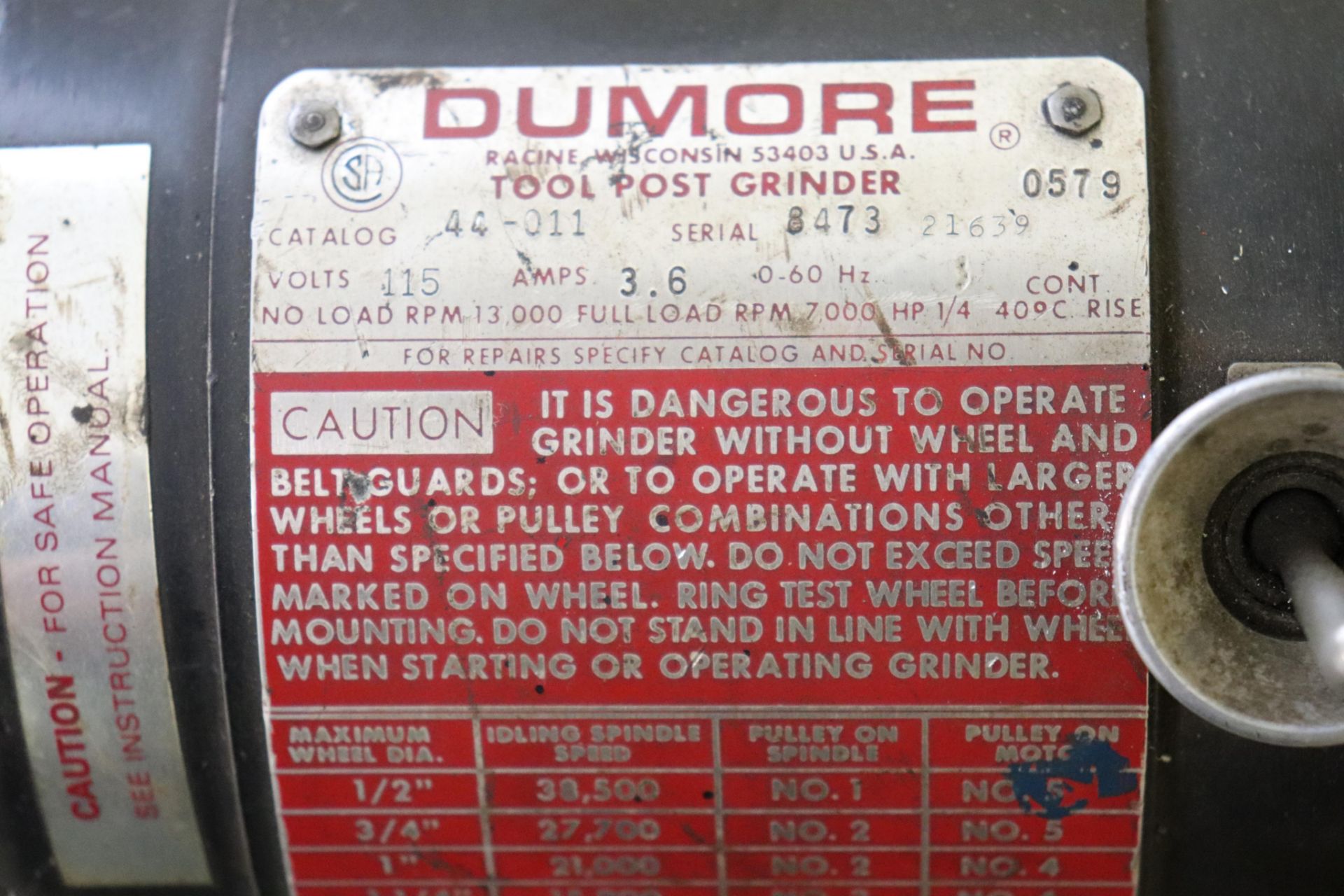 Dumore 44-011 tool post grinder - Image 9 of 13