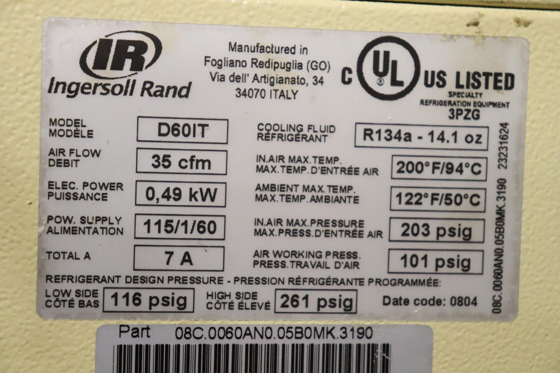 Ingersoll Rand D60IT refrigerant dryer, 1ph - Image 5 of 7