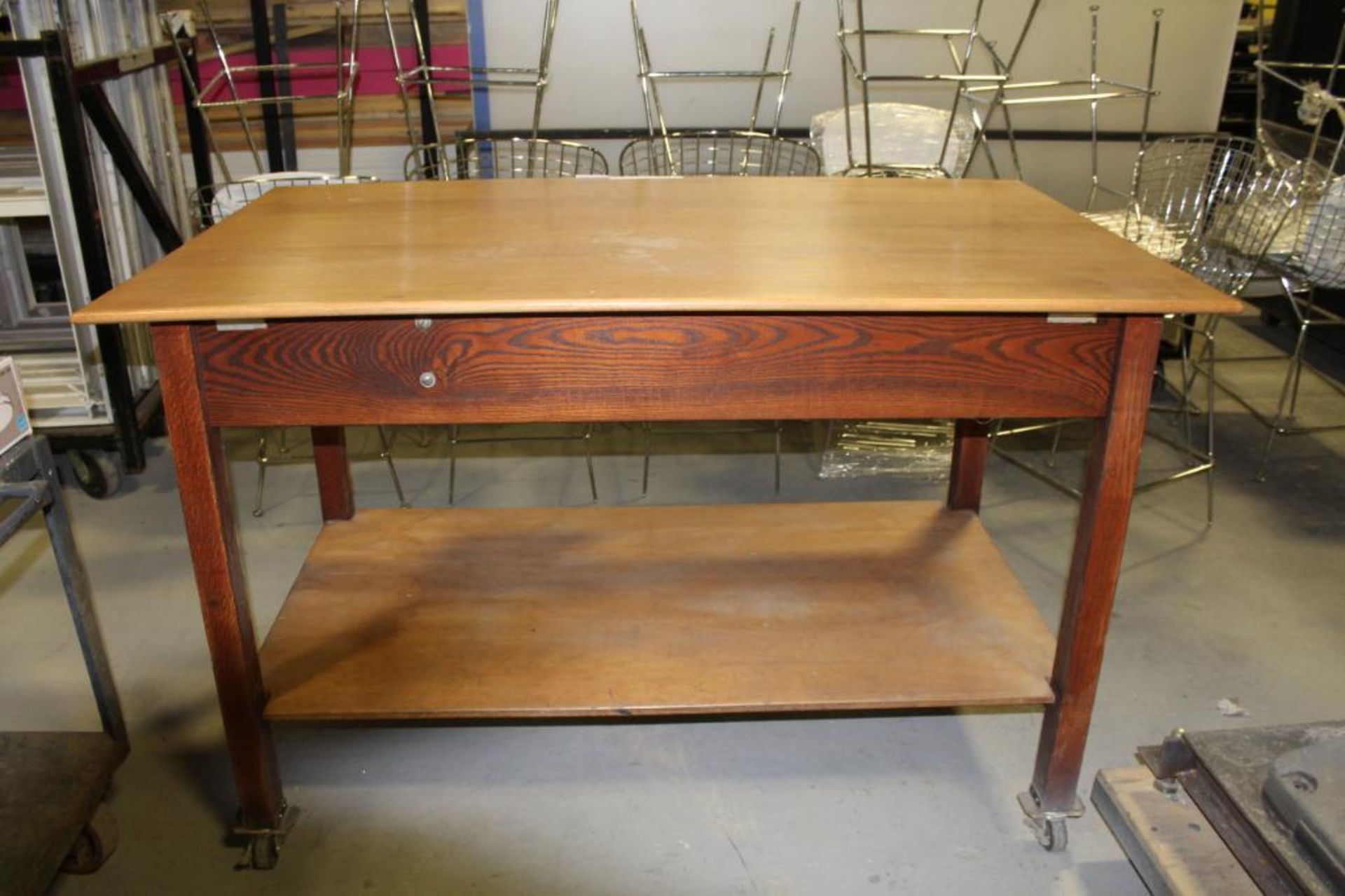 Wood drafting table w/ drawers - Image 2 of 3