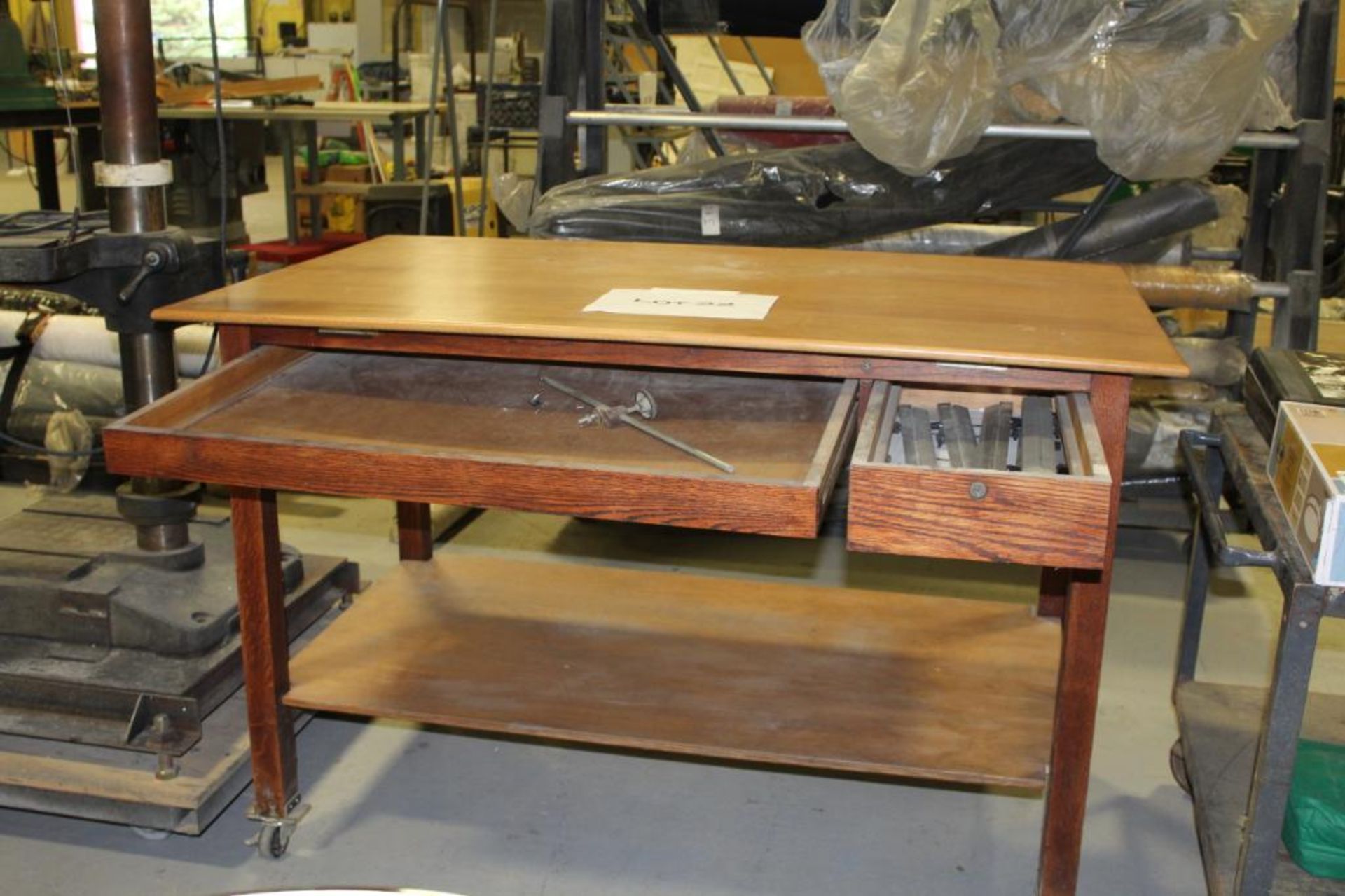 Wood drafting table w/ drawers - Image 3 of 3