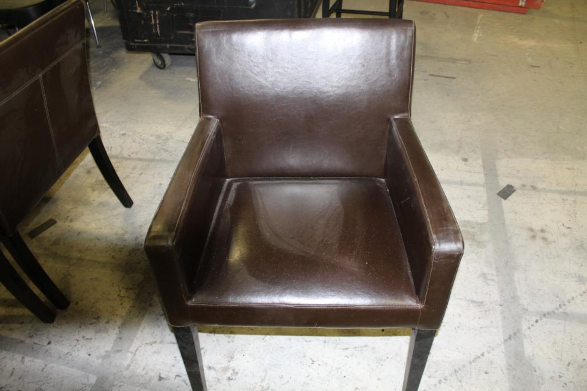 8 Brown leather dining chairs w/ wood legs - Image 2 of 4
