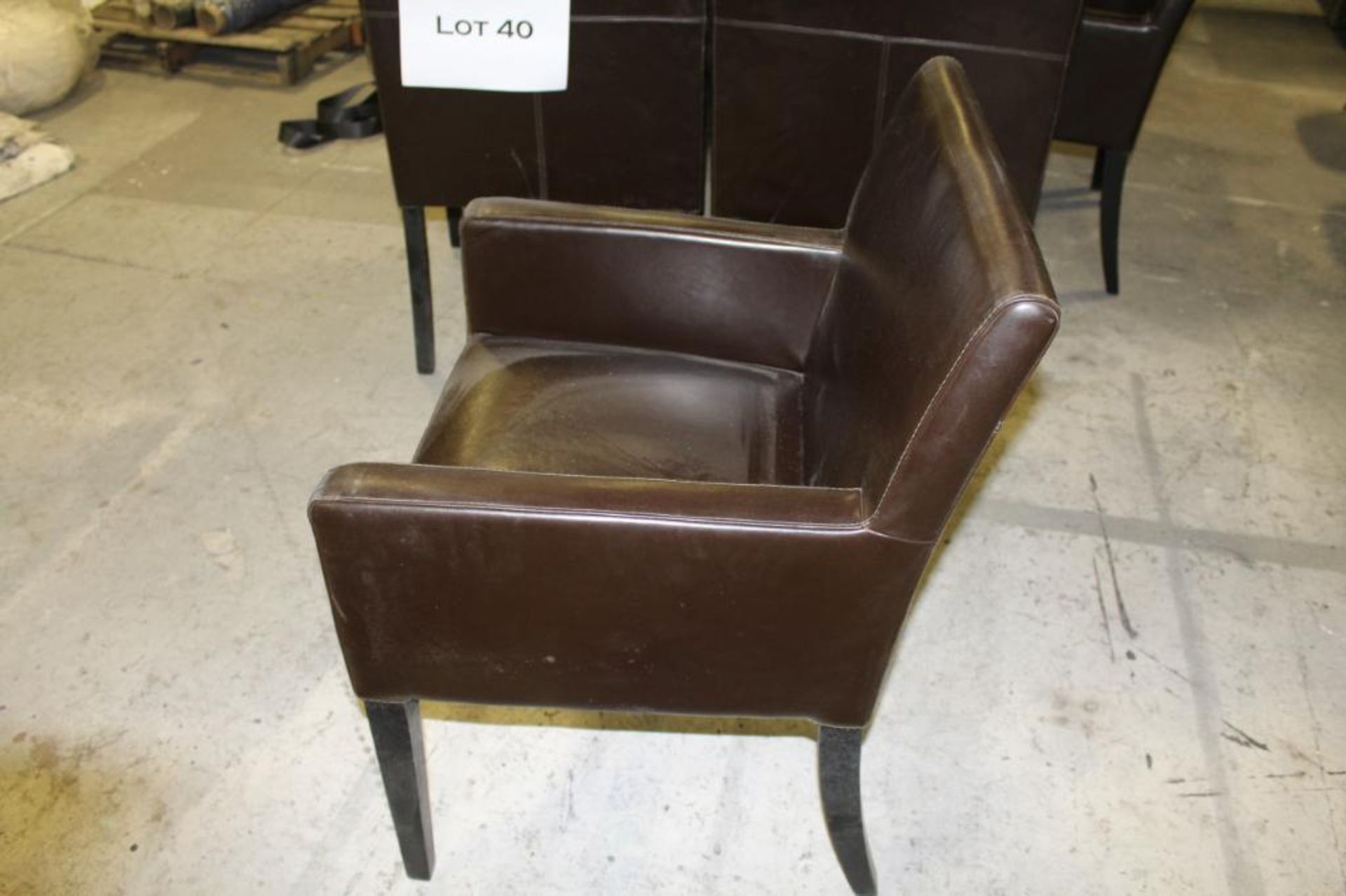 8 Brown leather dining chairs w/ wood legs - Image 3 of 4