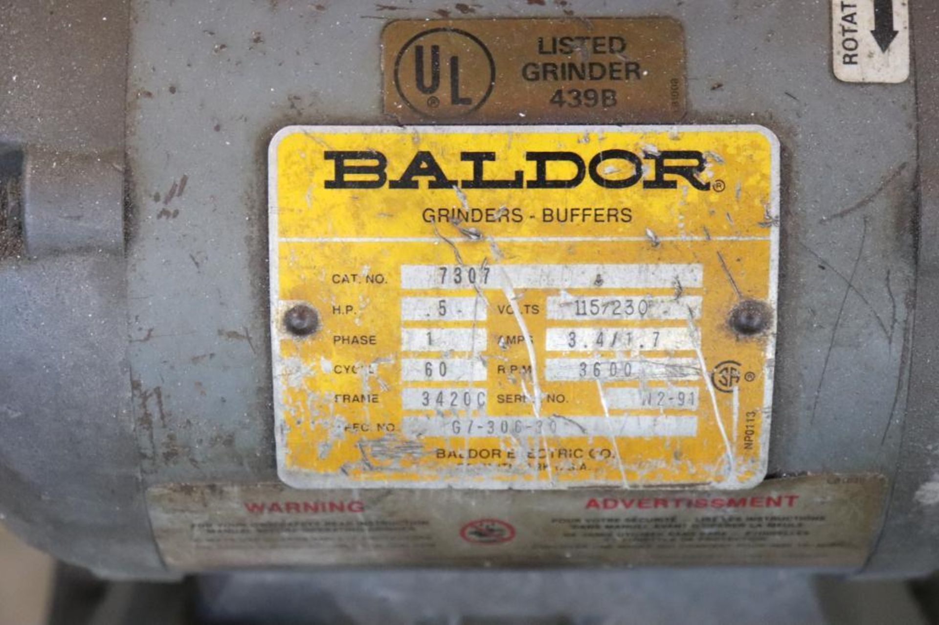 Baldor 1/2 hp pedestal grinder, 1ph - Image 3 of 3