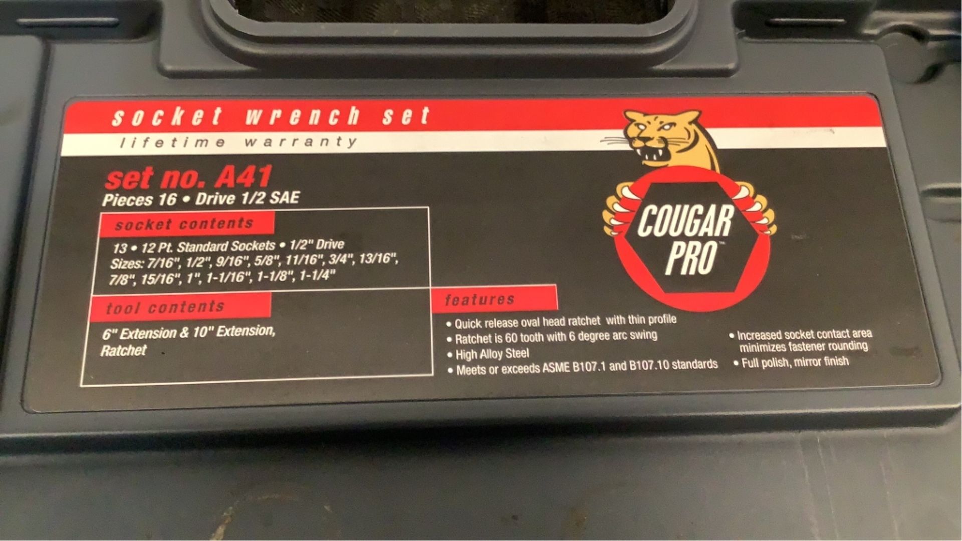 Cougar Pro 16 Piece Socket Wrench Set A41 - Image 2 of 10