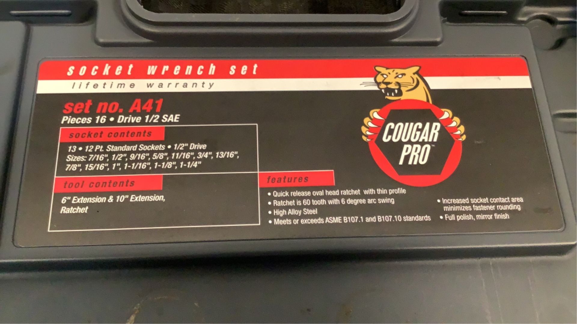 Cougar Pro 16 Piece Socket Wrench Set A41 - Image 5 of 10