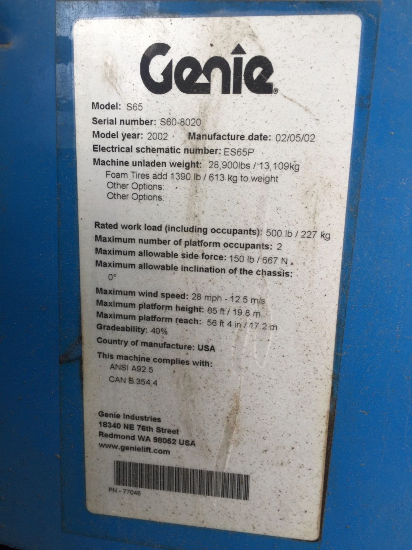 2002 Genie Boom Lift S65 - Image 21 of 22