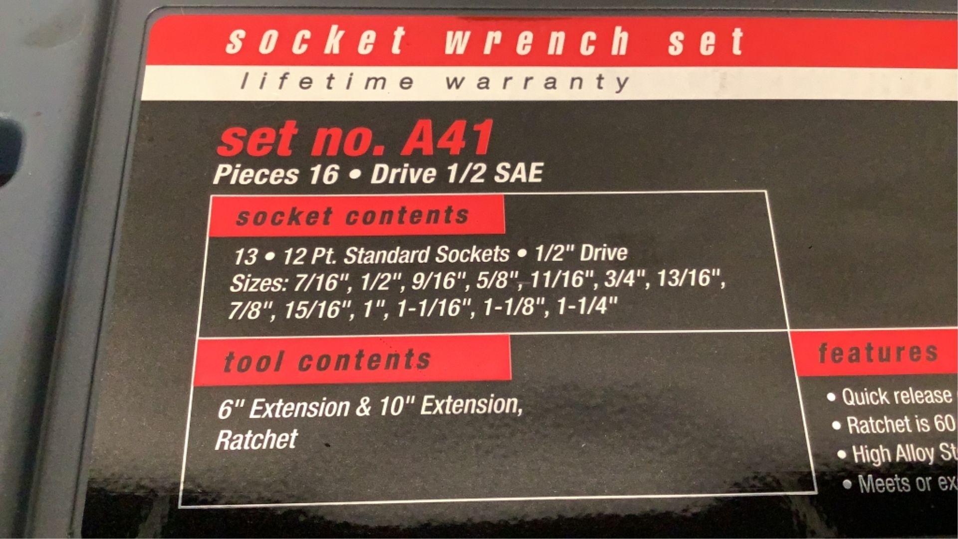 Cougar Pro 16 Piece Socket Wrench Set A41 - Image 7 of 10