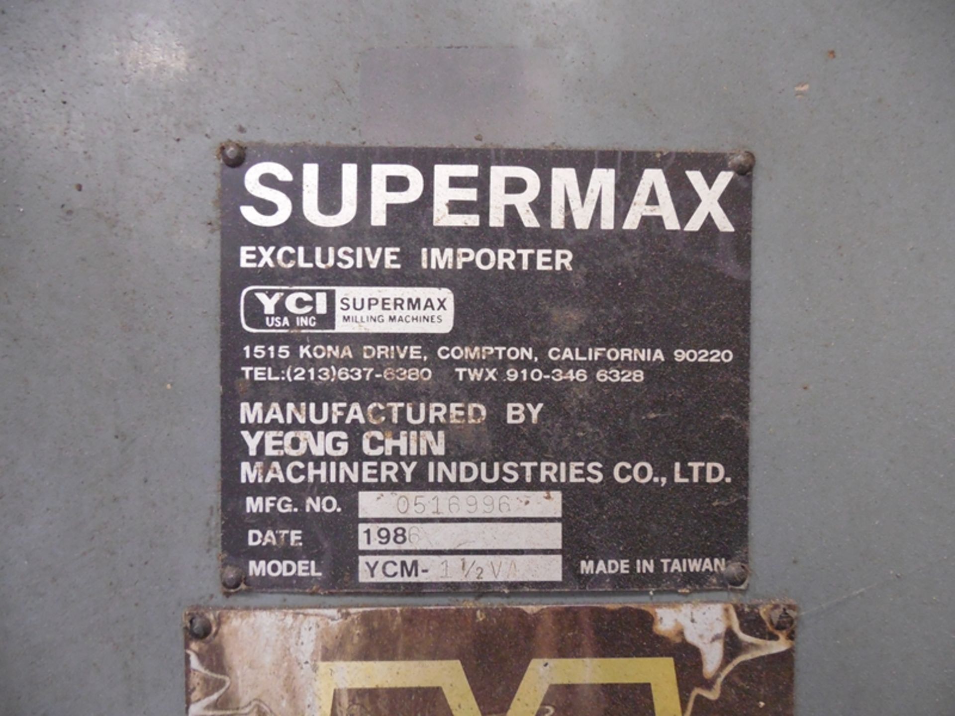 Super Max Yeong Chin Milling Machine ser# 0516996Model YCM-1 1/2 VA - Image 5 of 5
