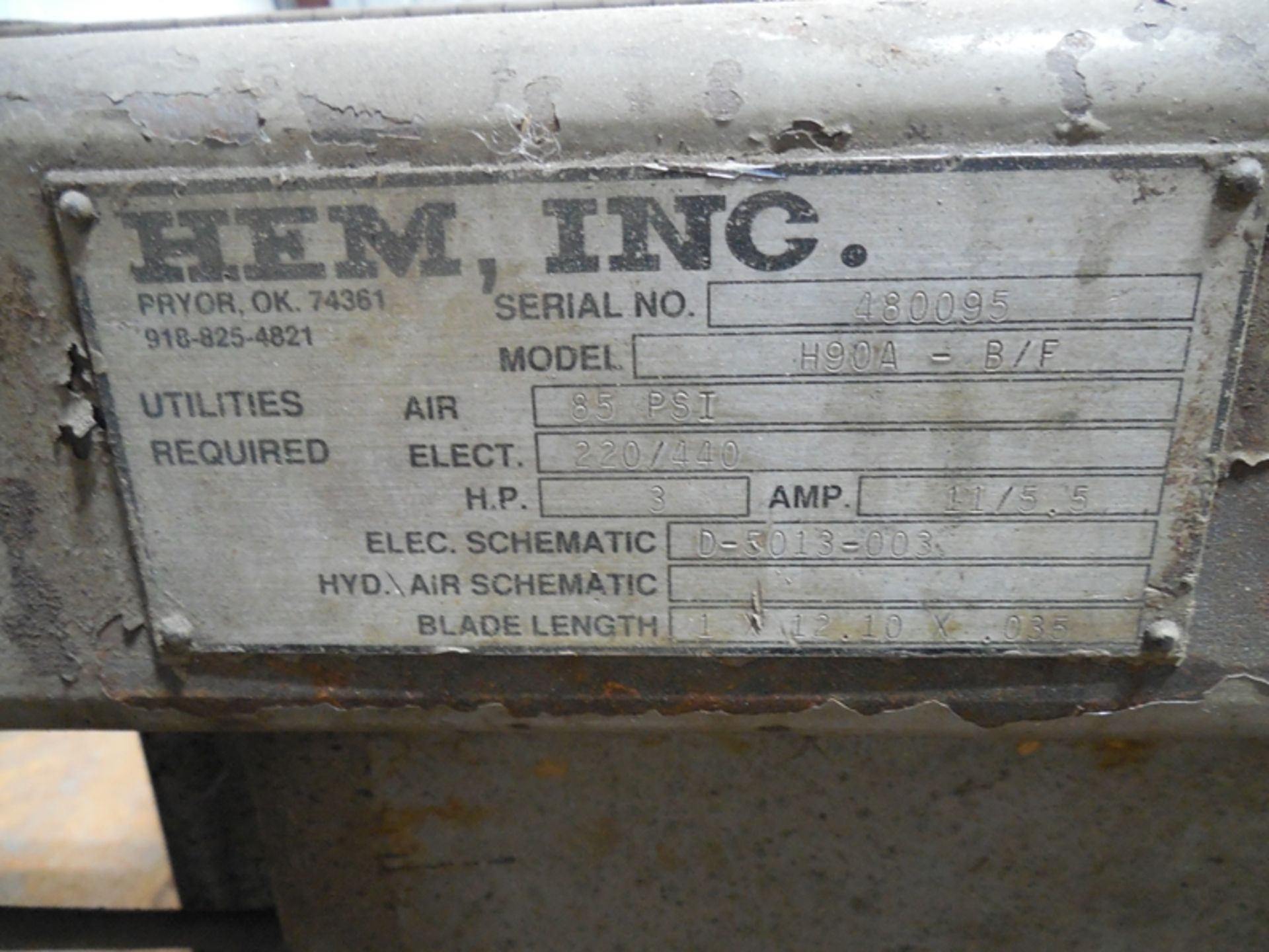 HEM Saw Band Saw Model H90A-B/FSer# 480095 - Image 4 of 4