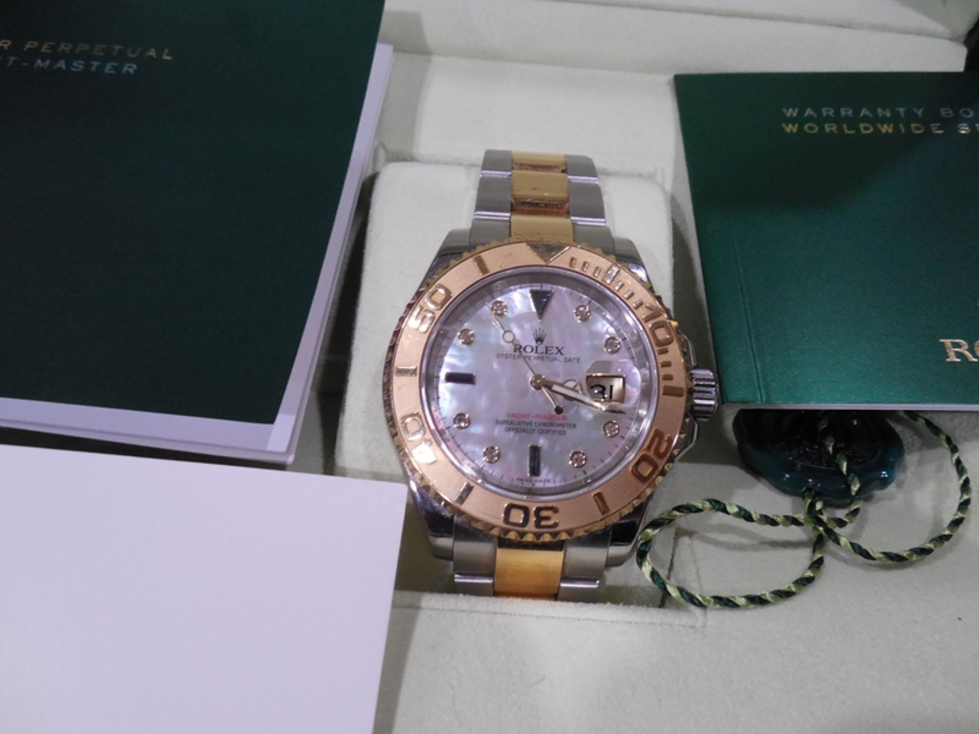 ROLEX YACHTMASTER Oyster Perpetual 18k with white sapphire and diamonds on hours Model 16623 - Image 2 of 3