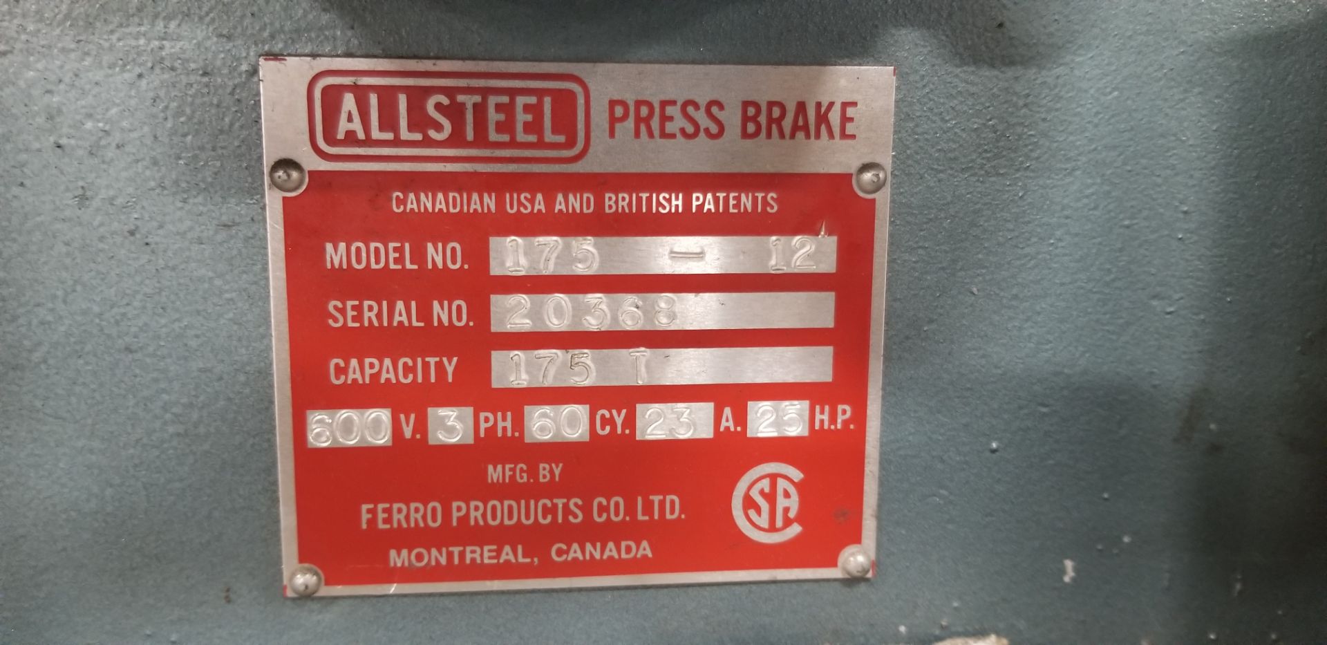 ALLSTEEL 175-Ton x 12' Hydraulic Press Brake mod. 175-12 s/n: 20368 - Image 5 of 14