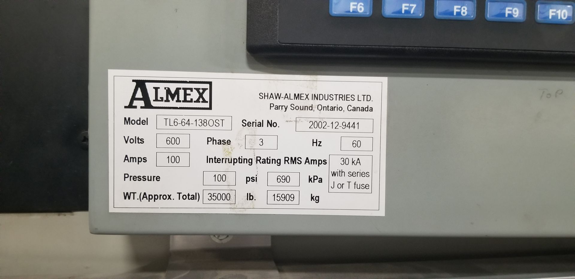 SHAW ALMEX Membrane Press mod.TL6-64-138OST - Image 8 of 14