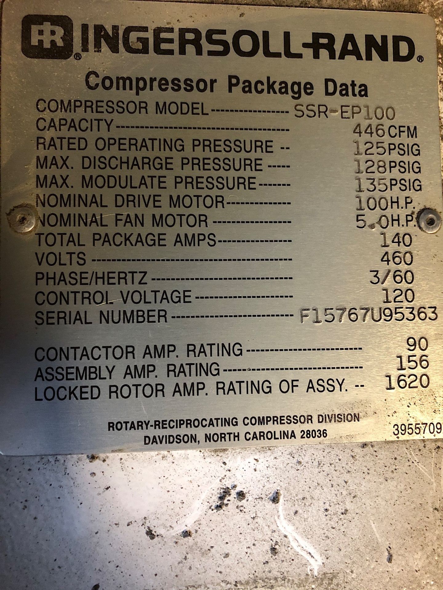 INGERSOLL-RAND (SSR-EP100) 100 HP ROTARY SCREW AIR COMPRESSOR - Image 4 of 4