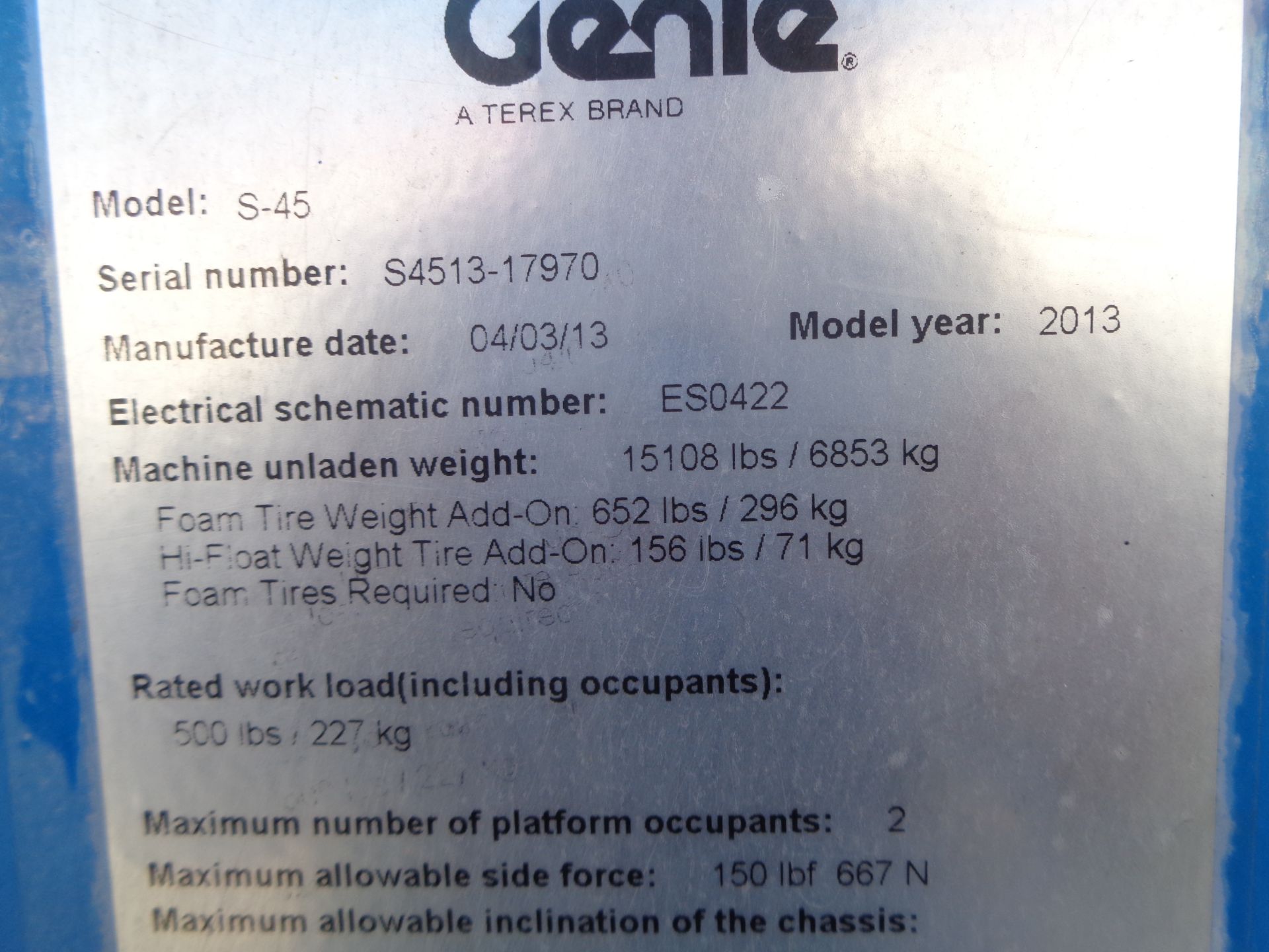 2013 Genie S45 45ft Boom Lift - Image 9 of 9
