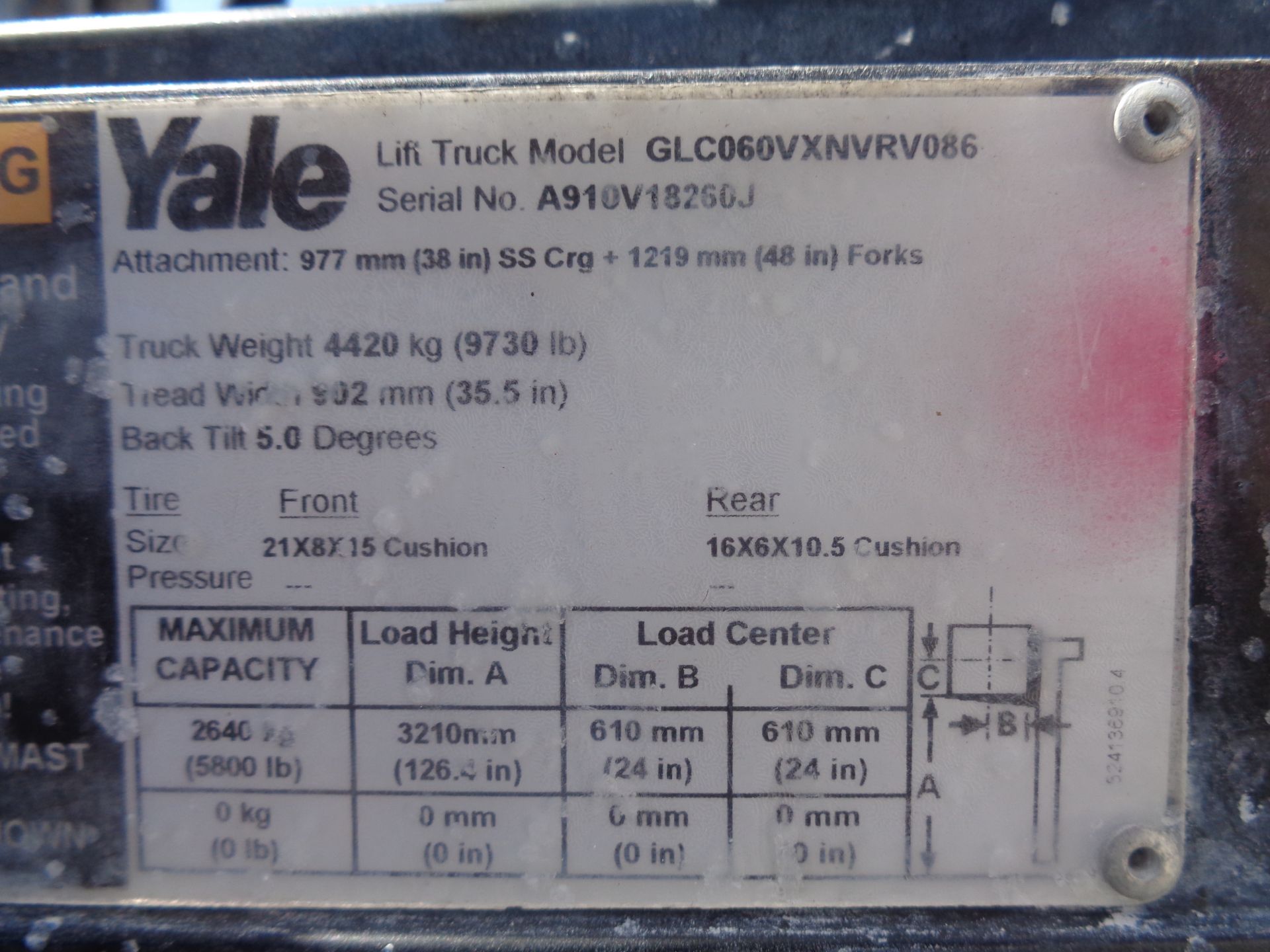 Yale GLC060VXNVRV086 6,000lb Forklift - Image 15 of 15