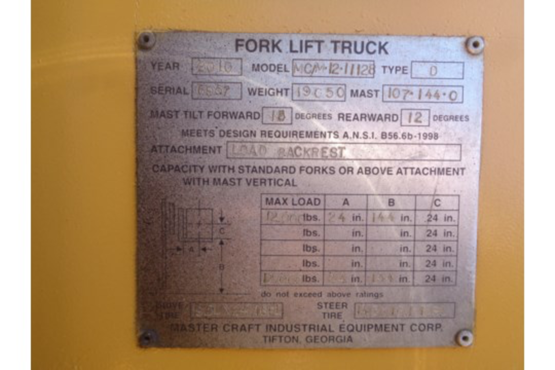 2010 Mastercraft MCM-12-11128 12,000 lb Rough Terrain Forklift - Image 17 of 17