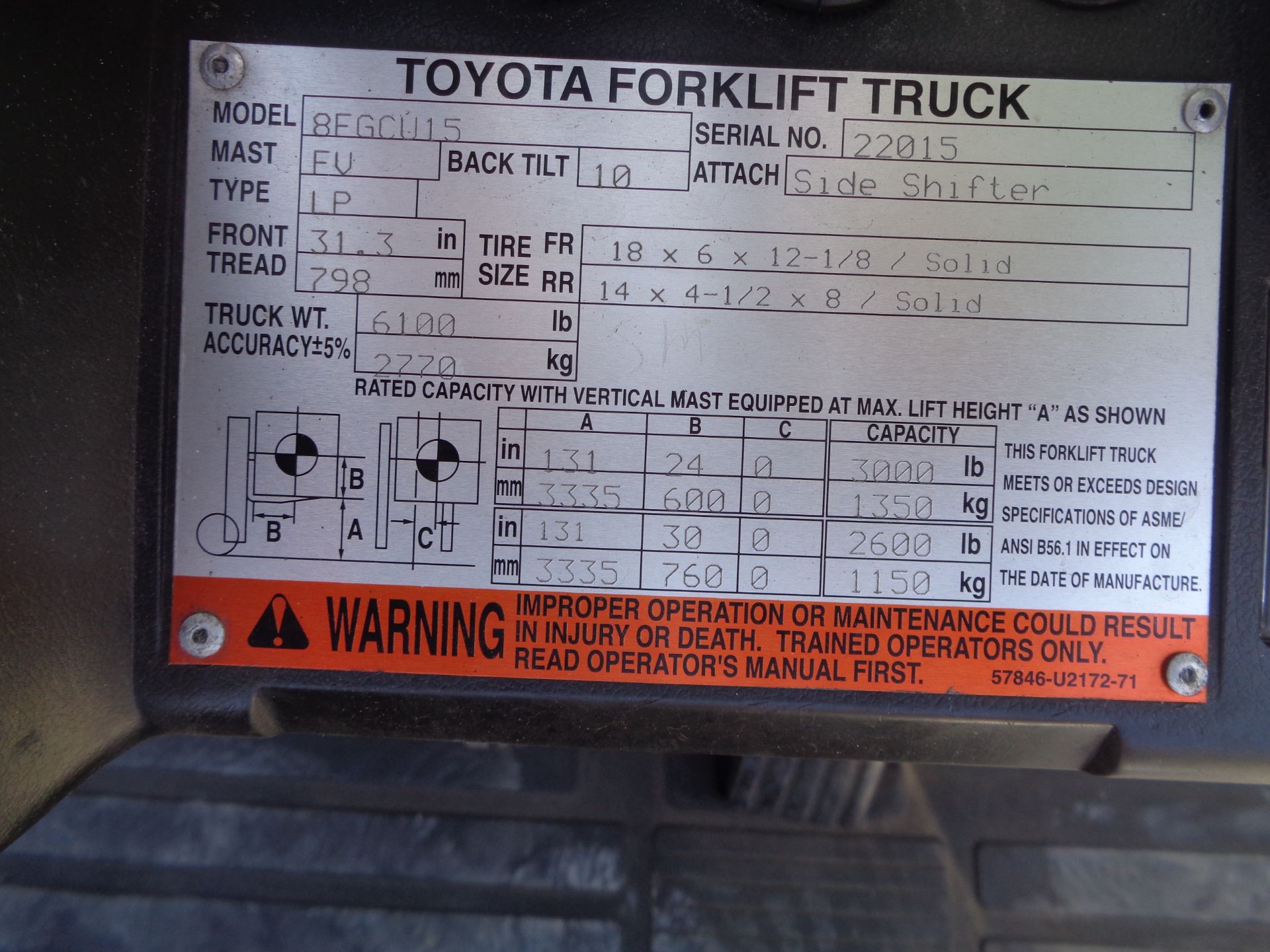 2014 Toyota 8FGCU15 3,000lb Forklift - Image 16 of 16