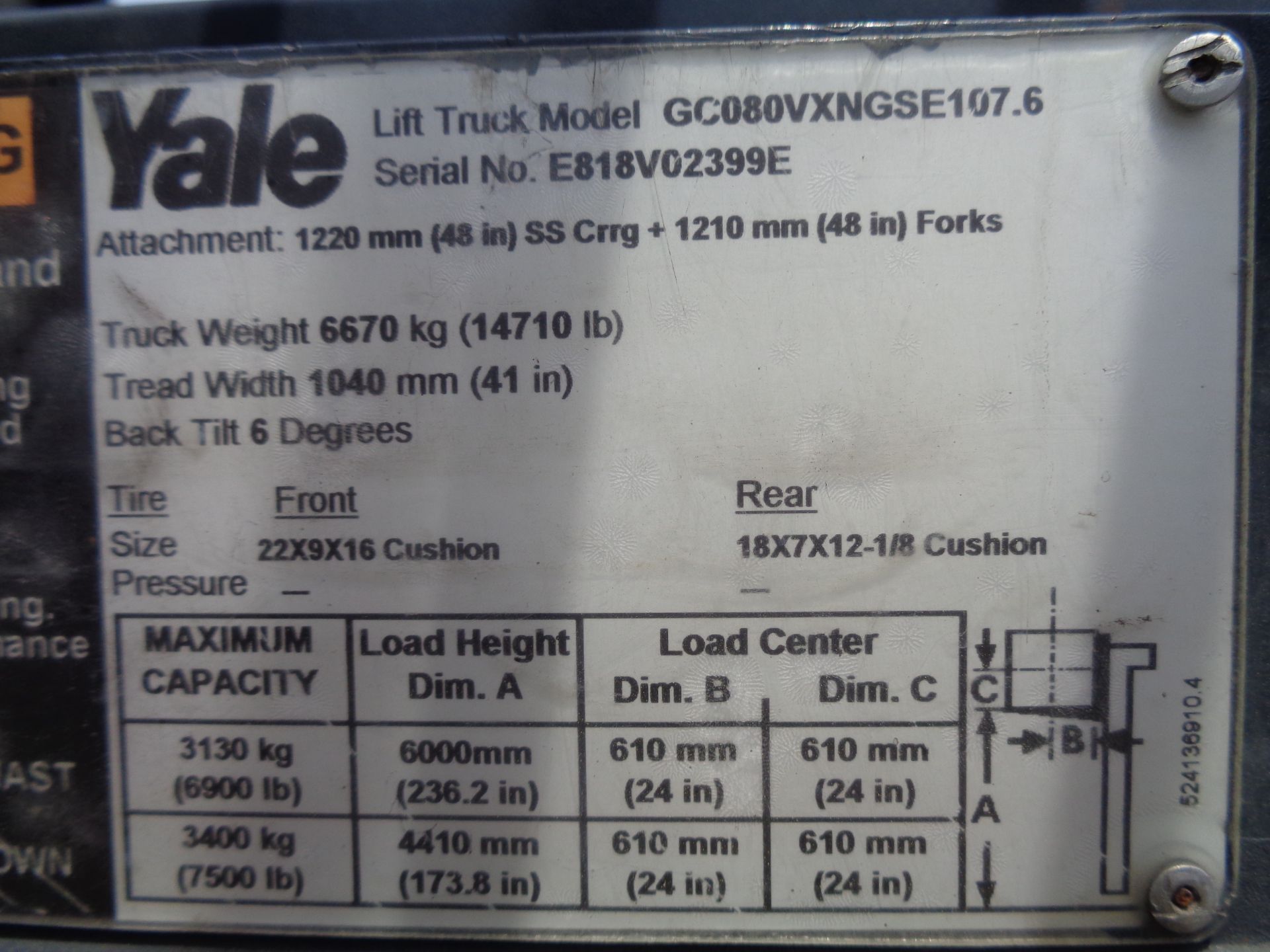 Yale GC080VXNGSE107.6 8,000lb Forklift - Image 18 of 18