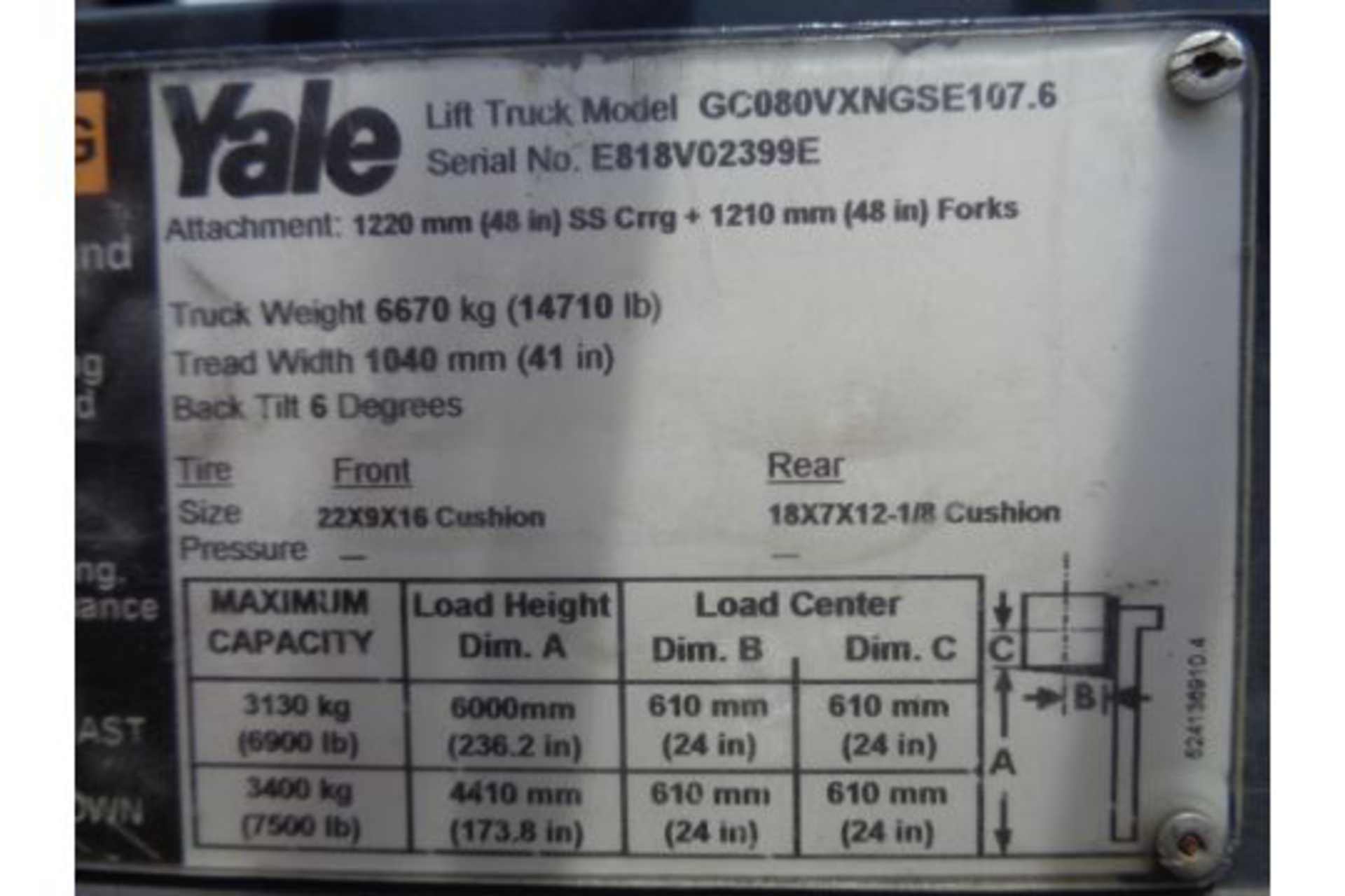 2007 Yale GC080VXNGSE107.6 8,000lb Forklift - Image 18 of 18