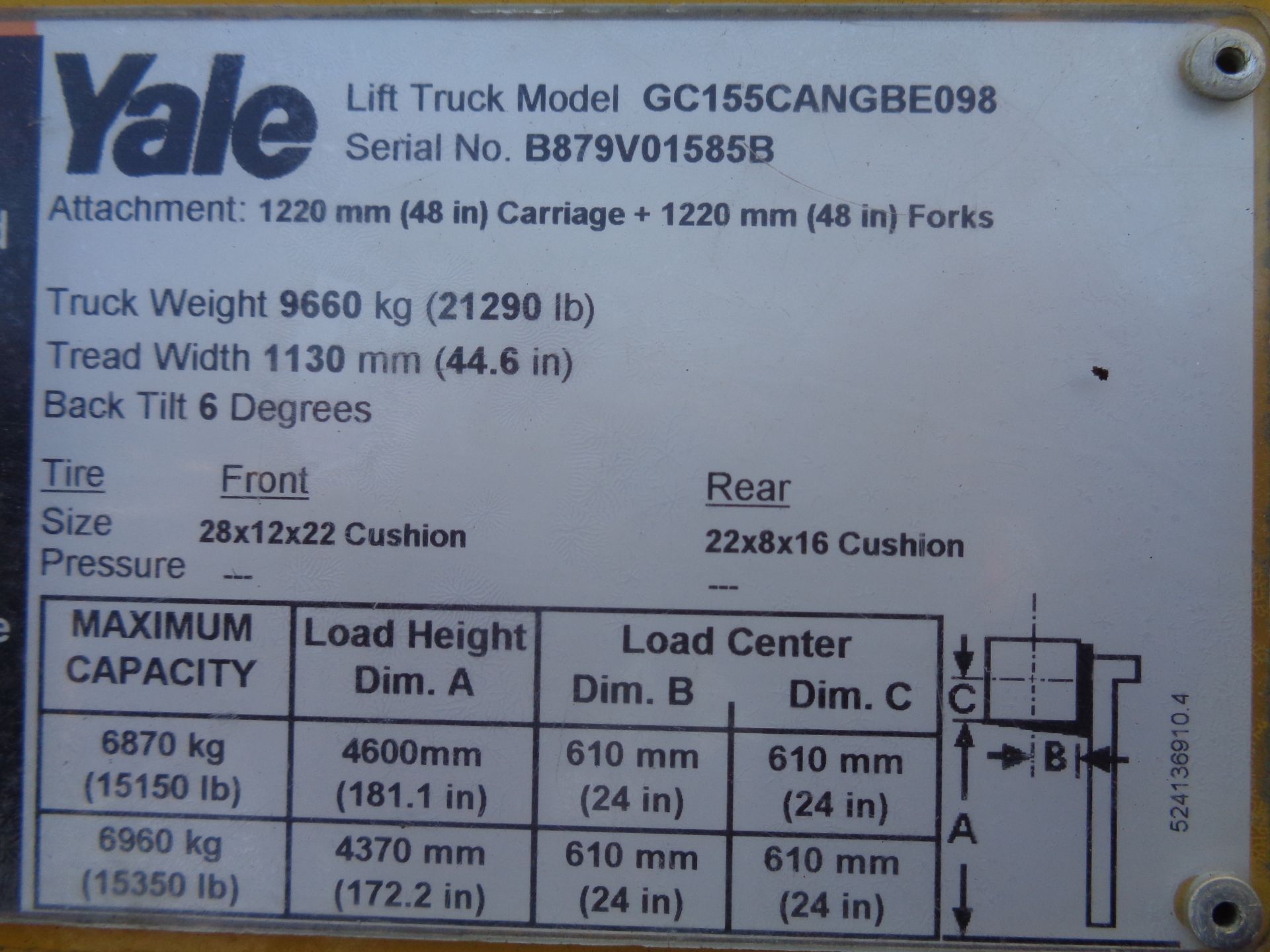 Yale GC155CANGBE098 15,500lb Forklift Only 585 Hours - Image 16 of 17