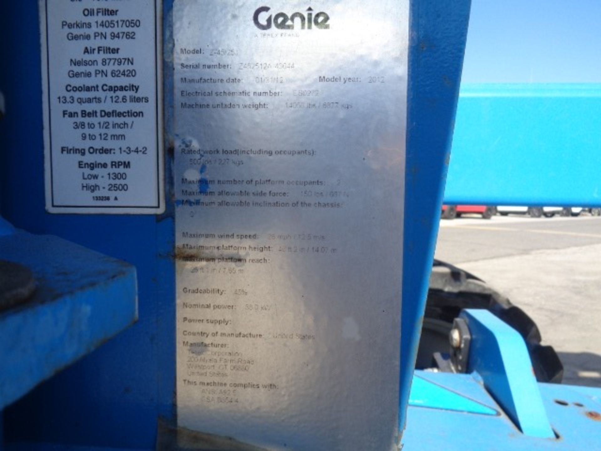 2012 Genie Z45/25J 45ft 4x4 Boom Lift - Image 14 of 14