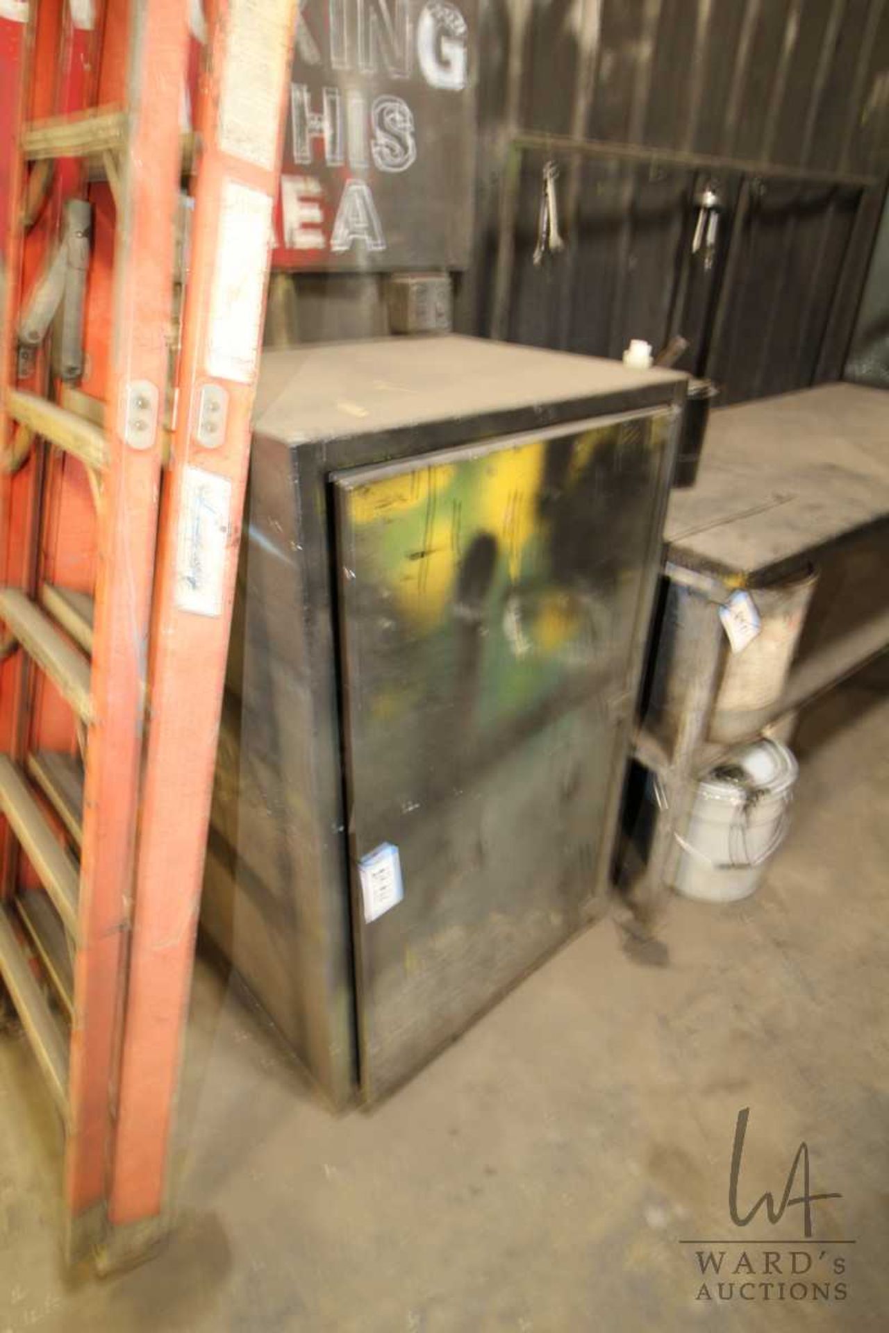 2 METAL PAINT STORAGE CABINETS C/W CONTENTS