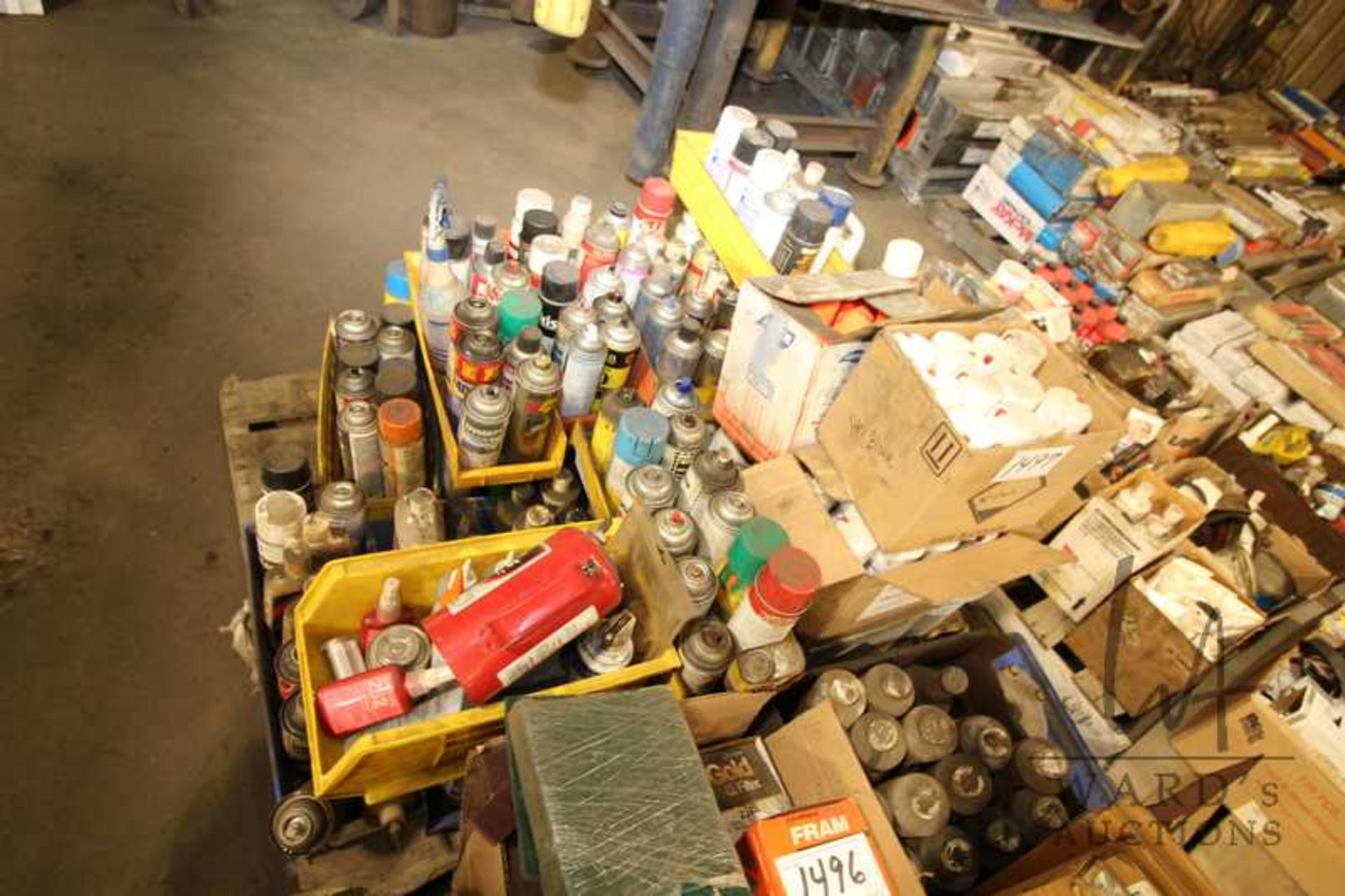 SKID ASST'D SPRAY CANS, PAINT, ANTISPATTER, FILM LUBE, LOCK TIGHT, AUTO WAX, DEVELOPER, AIR TOOL