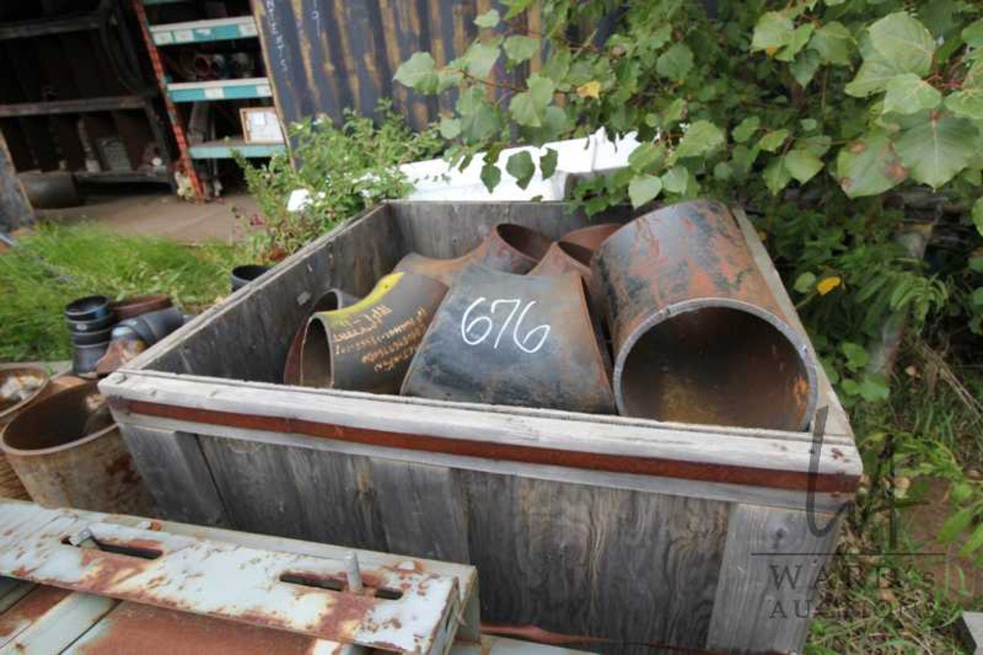 L/O PIPE FITTINGS, 5 CRATES & APPROX 15 PALLETS, UP TO FENCE EAST OF PALLET RACKS