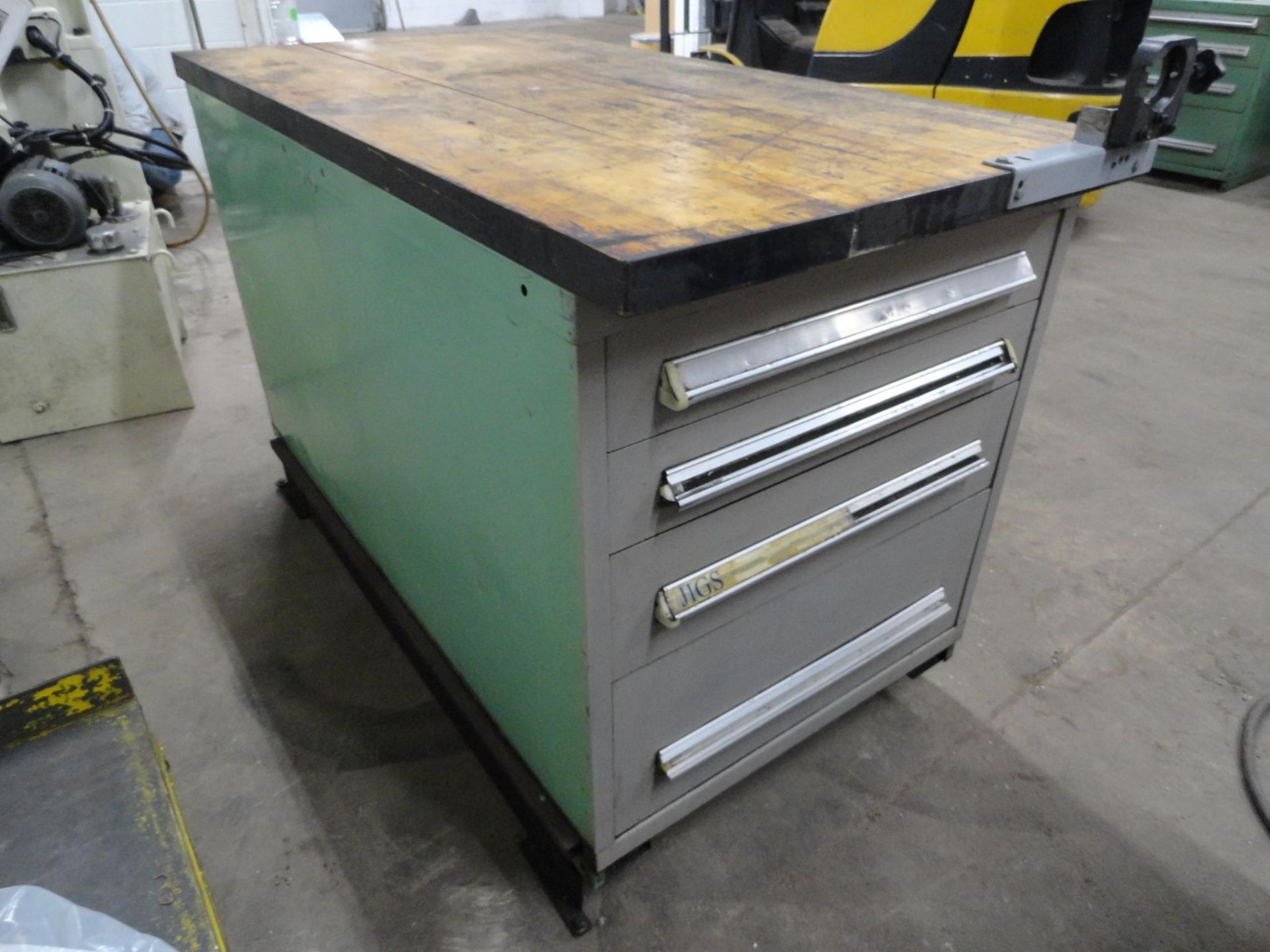 (2) 4-drawer heavy duty ball bearing drawer cabinets bolted together with butcher block top approxim - Image 2 of 13