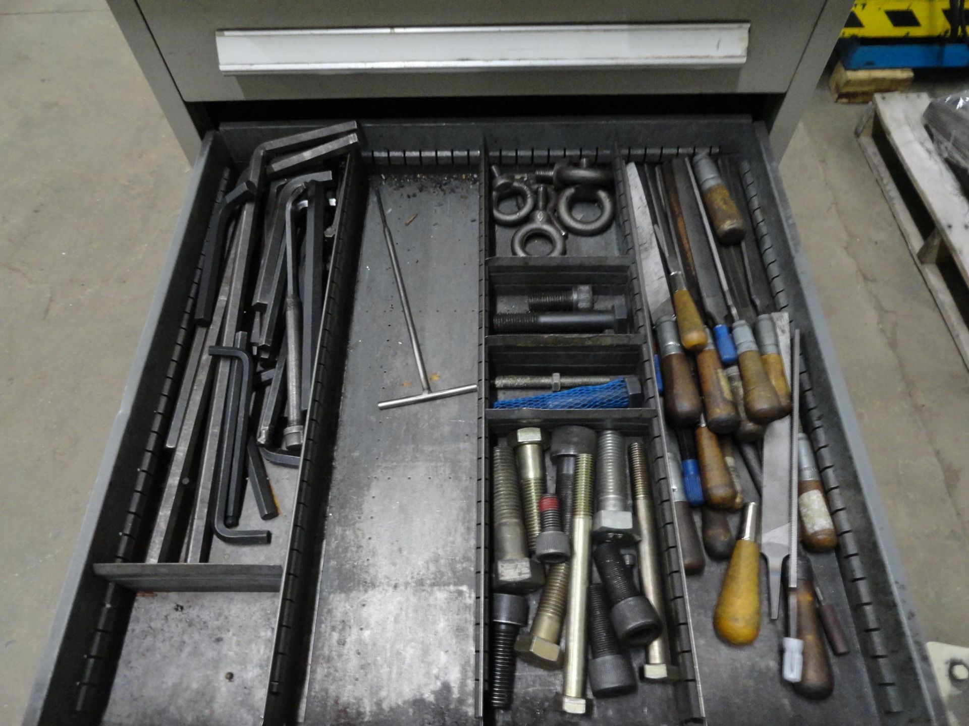 (2) 4-drawer heavy duty ball bearing drawer cabinets bolted together with butcher block top approxim - Image 8 of 13