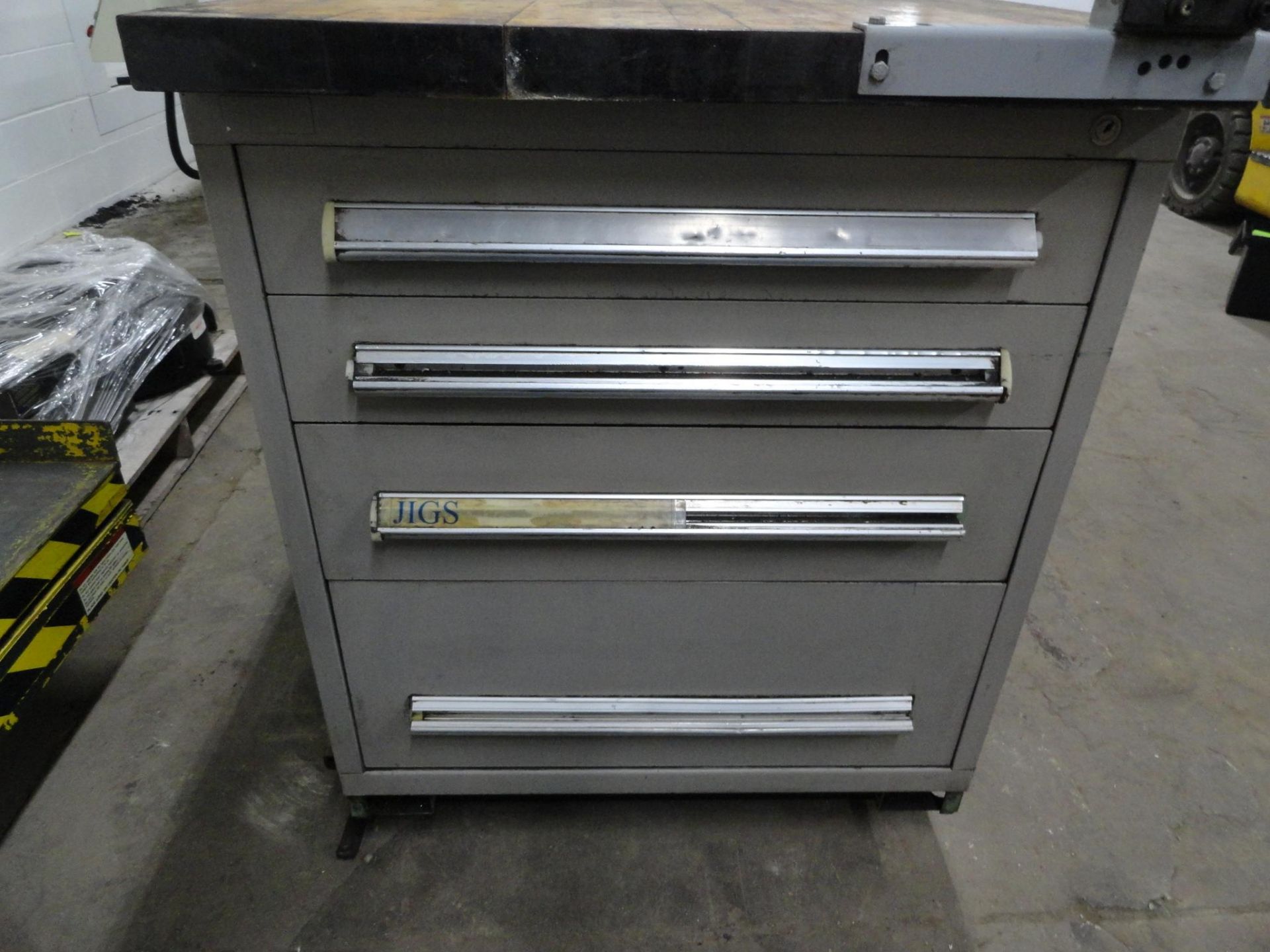 (2) 4-drawer heavy duty ball bearing drawer cabinets bolted together with butcher block top approxim - Image 3 of 13