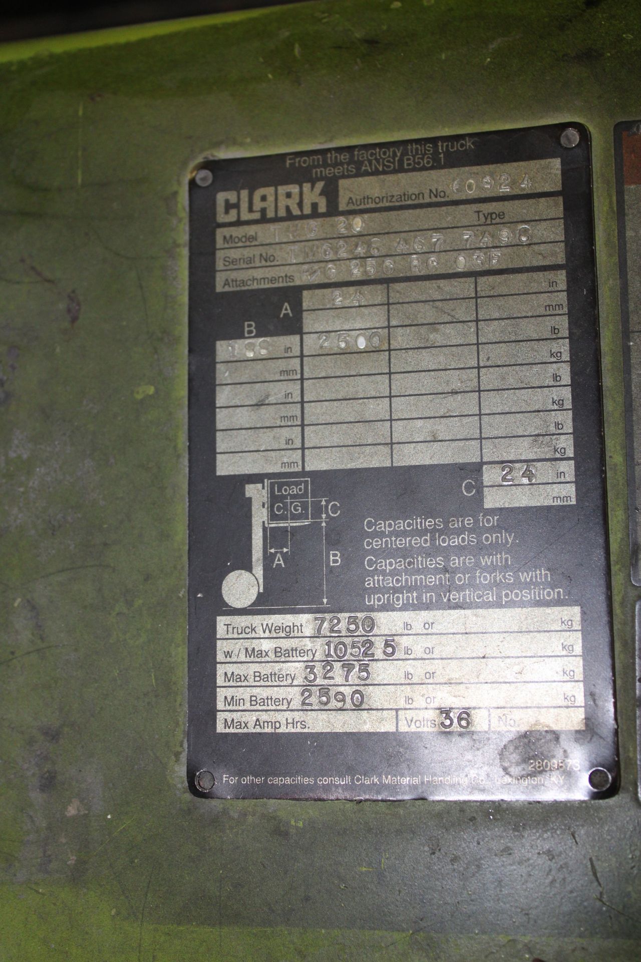 Clark Model TMG20 2500lb, 188" Lift, Solid Tired, 36 Volt Electric Forklift, Cascade Rotating - Image 3 of 4