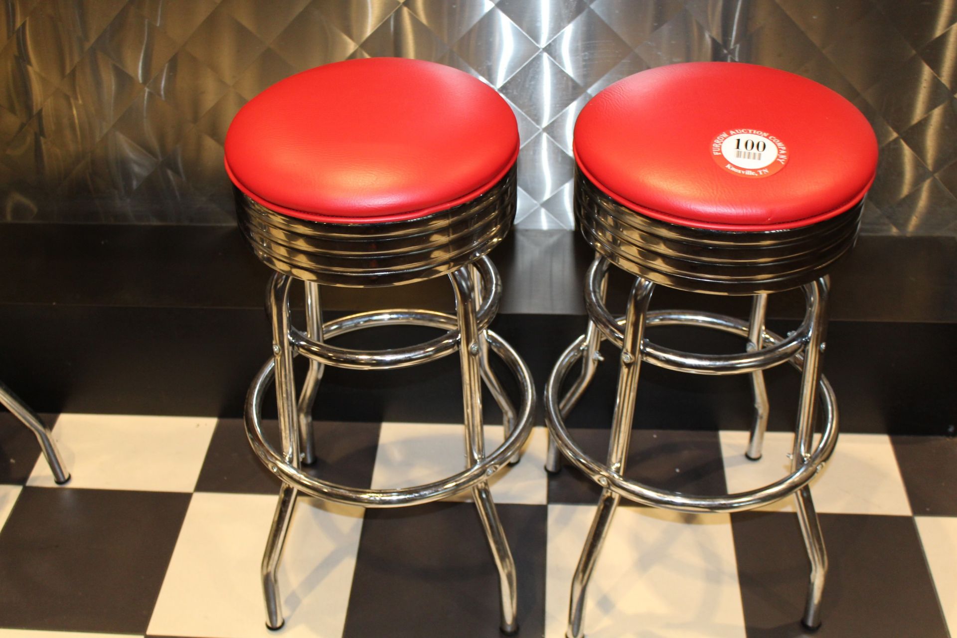 (2) Metal Framed Chrome Cushion Bottom Bar Stools