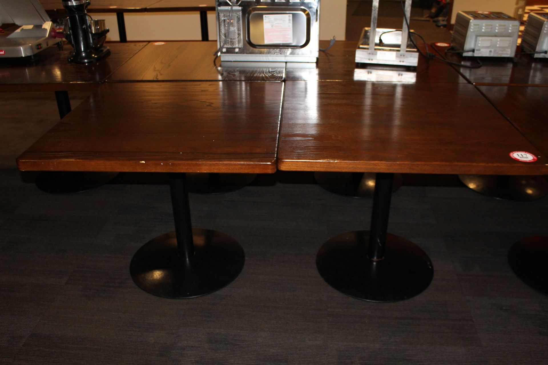 (2) Single Pedestal Wooden Topped Table, 36" x 36"