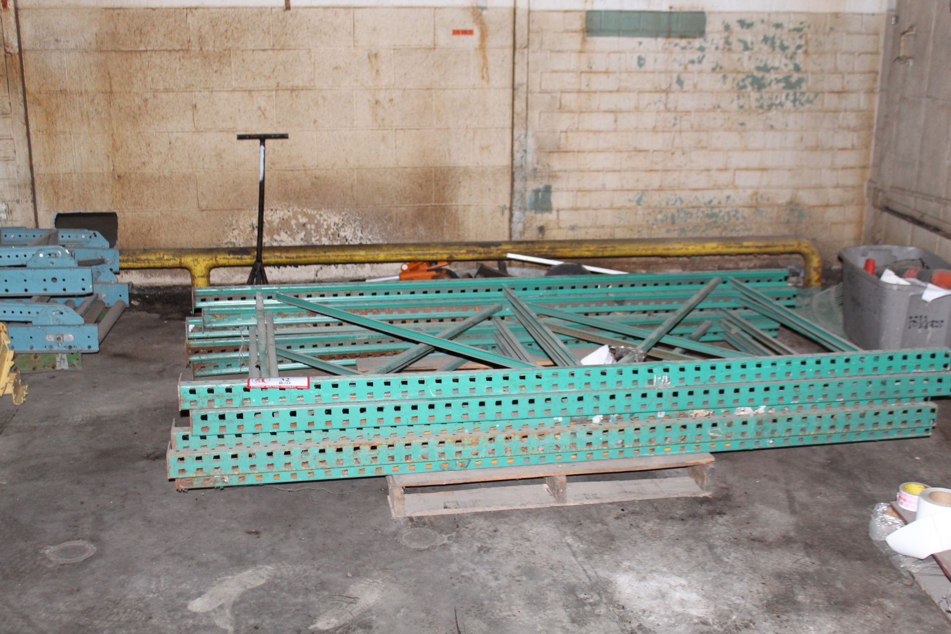 Assorted Pallet Rack Parts, (10) Up- Rights, Assorted Size Cross Braces