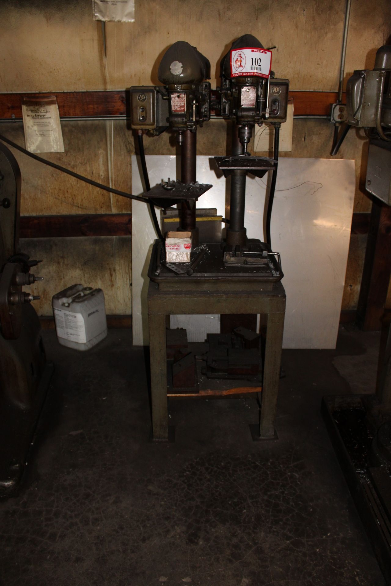 (2) Delta Drill Press Mounted on Table, 2-Head