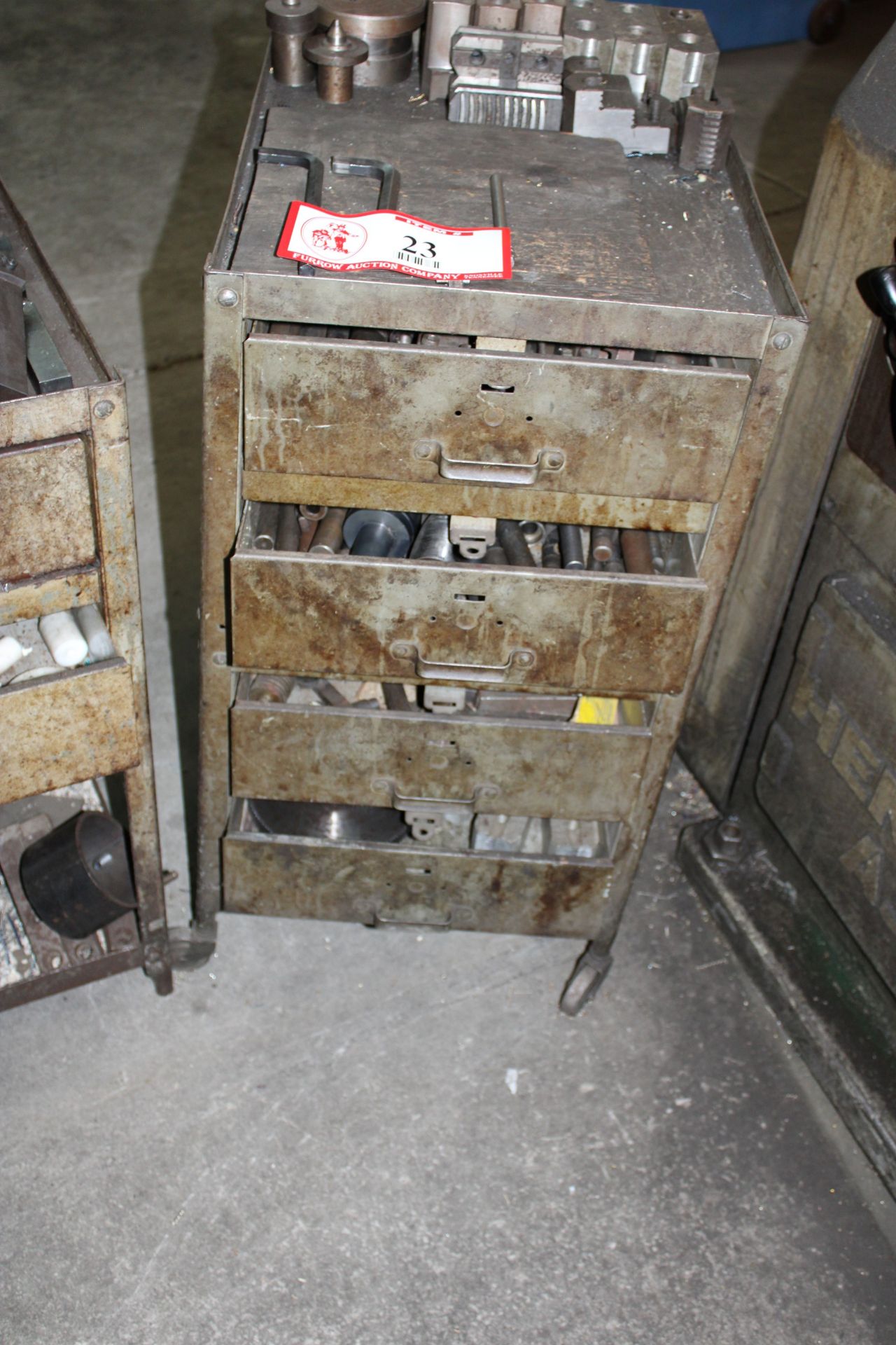 (2) Metal Cabinets w/ Contents: Various Tool Holders, Boring Bars, Chuck Jaws, Lathe Centers, Etc.